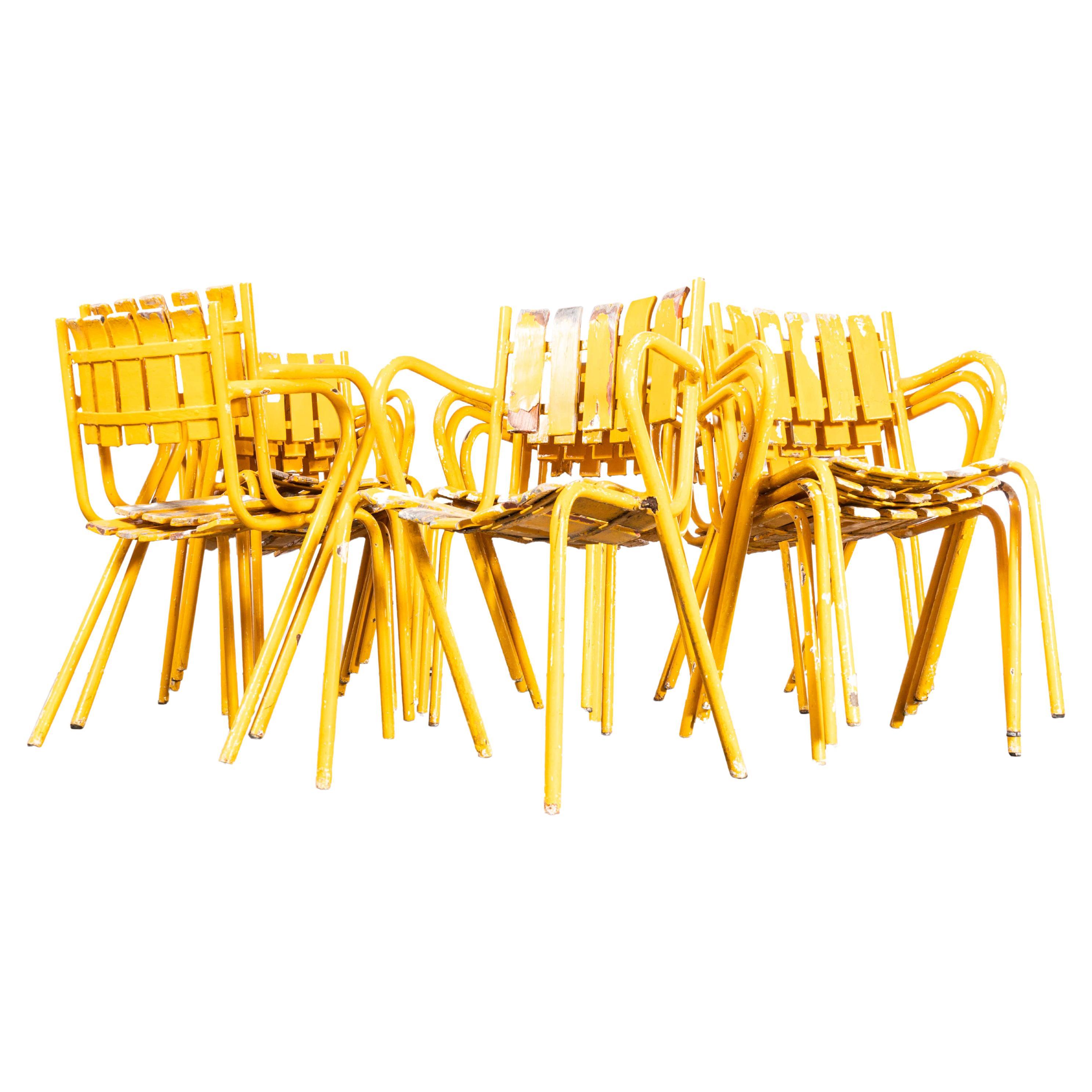 1950's Original French Outdoor Yellow Slatted Chairs - Various Quantities Availa For Sale