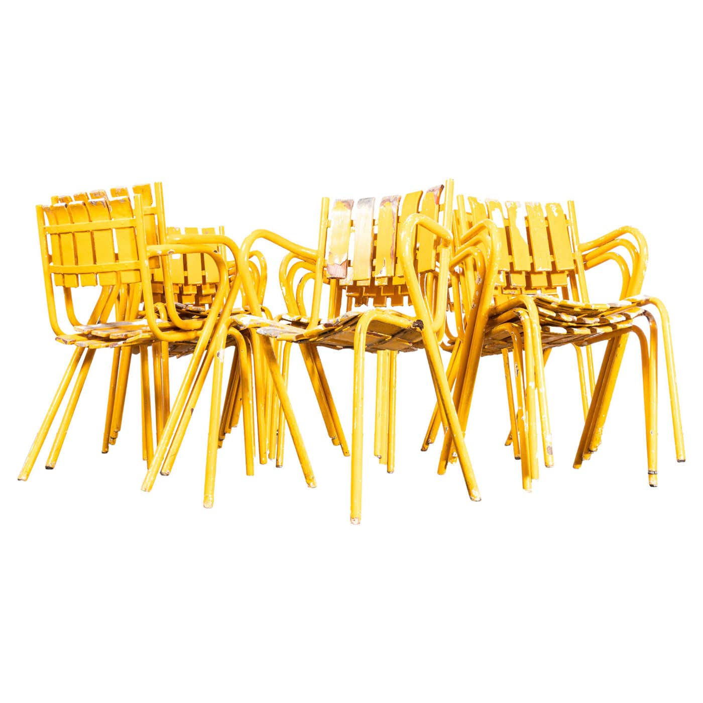1950's Original French Outdoor Yellow Slatted Chairs - Various ...