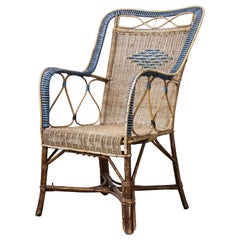 1950's Original French Rattan Lounge, Arm Chair