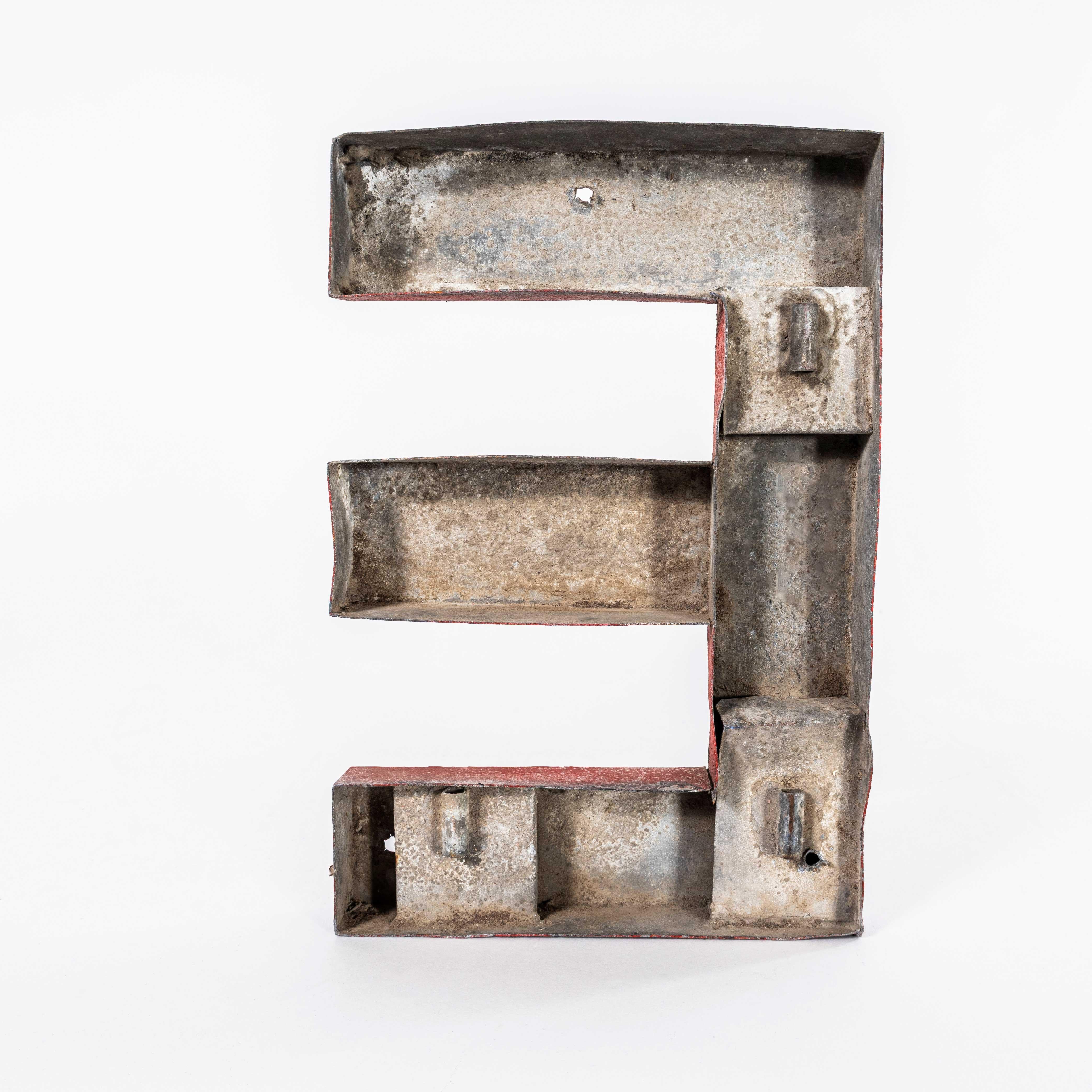 Sheet Metal 1950's Original French Red Zinc Letter - E For Sale