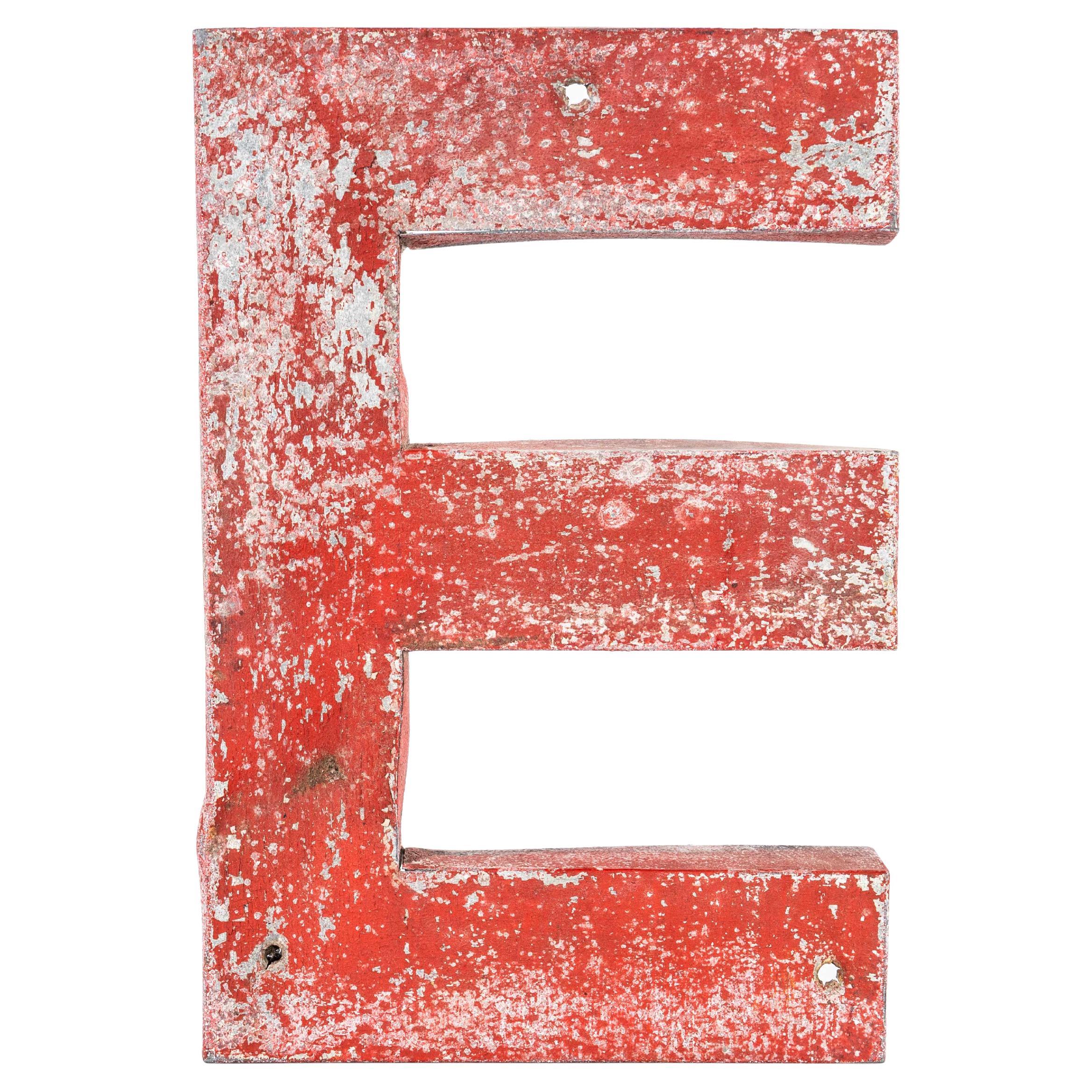 1950's Original French Red Zinc Letter - E