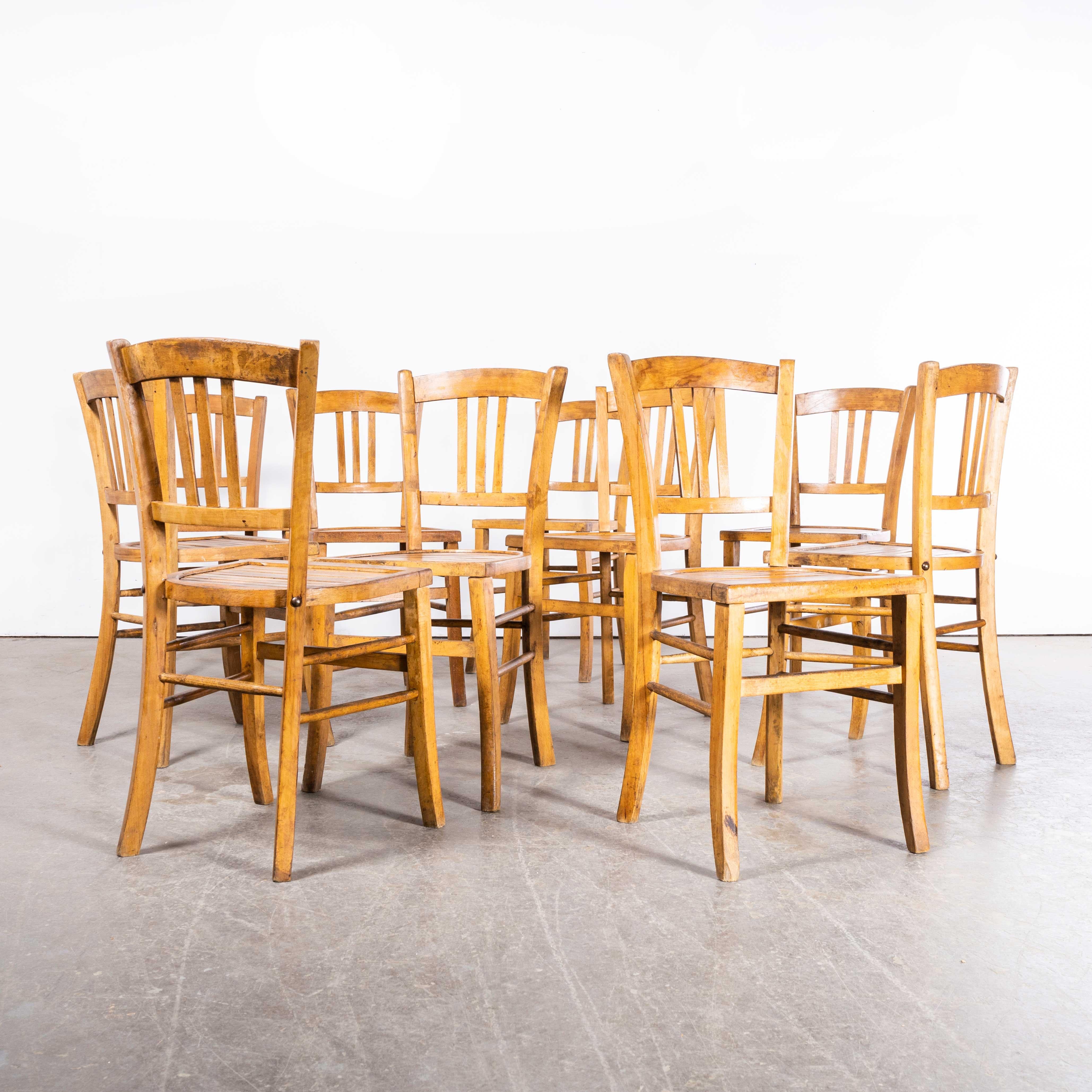 1950's Original French Slatted Farmhouse Chairs From Provence - Set Of Ten In Good Condition For Sale In Hook, Hampshire