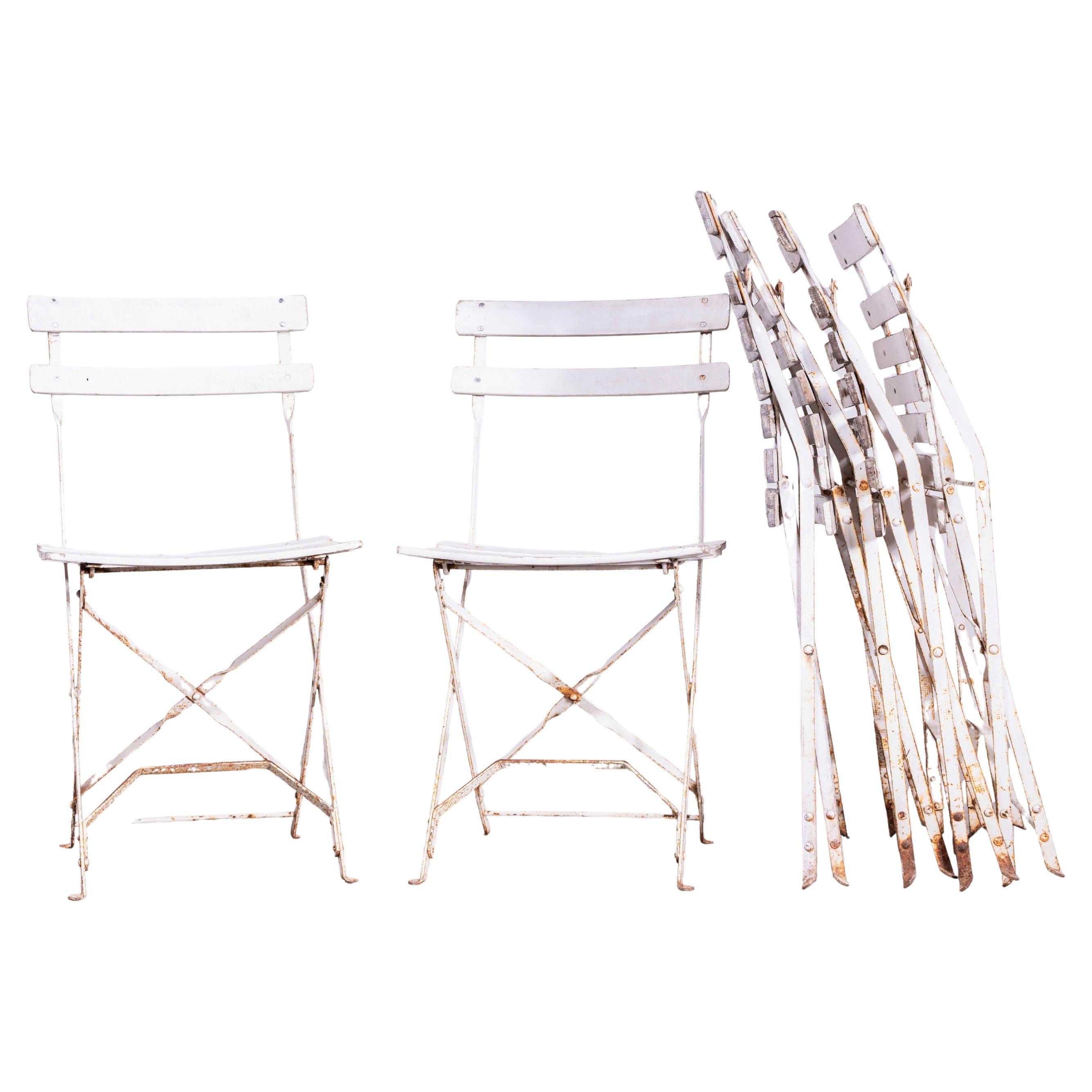 1950's Original French Slatted Folding Garden Chairs - Set Of Six