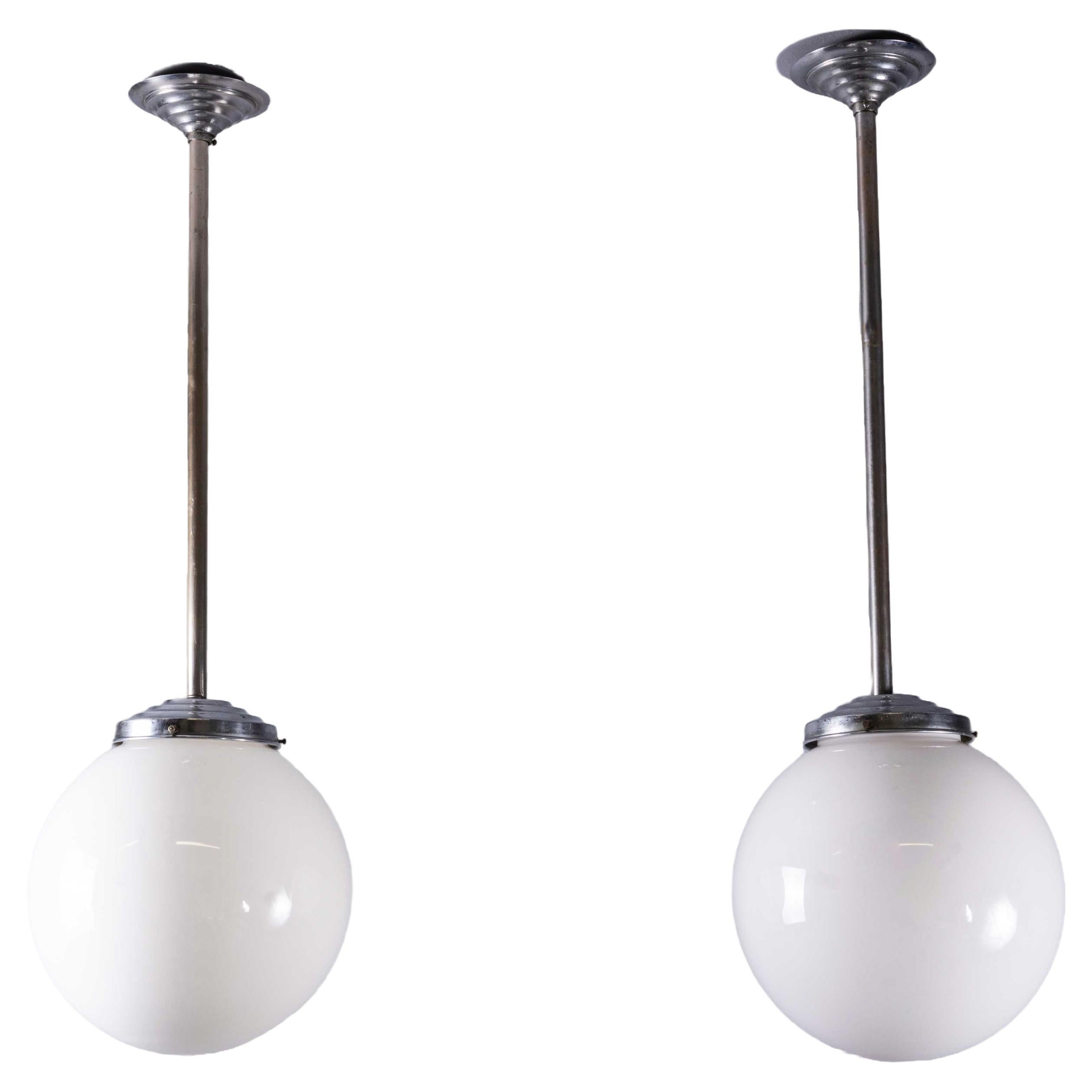 1950's Original French Tabac Opal Glass Lights - Pair (958.3) For Sale