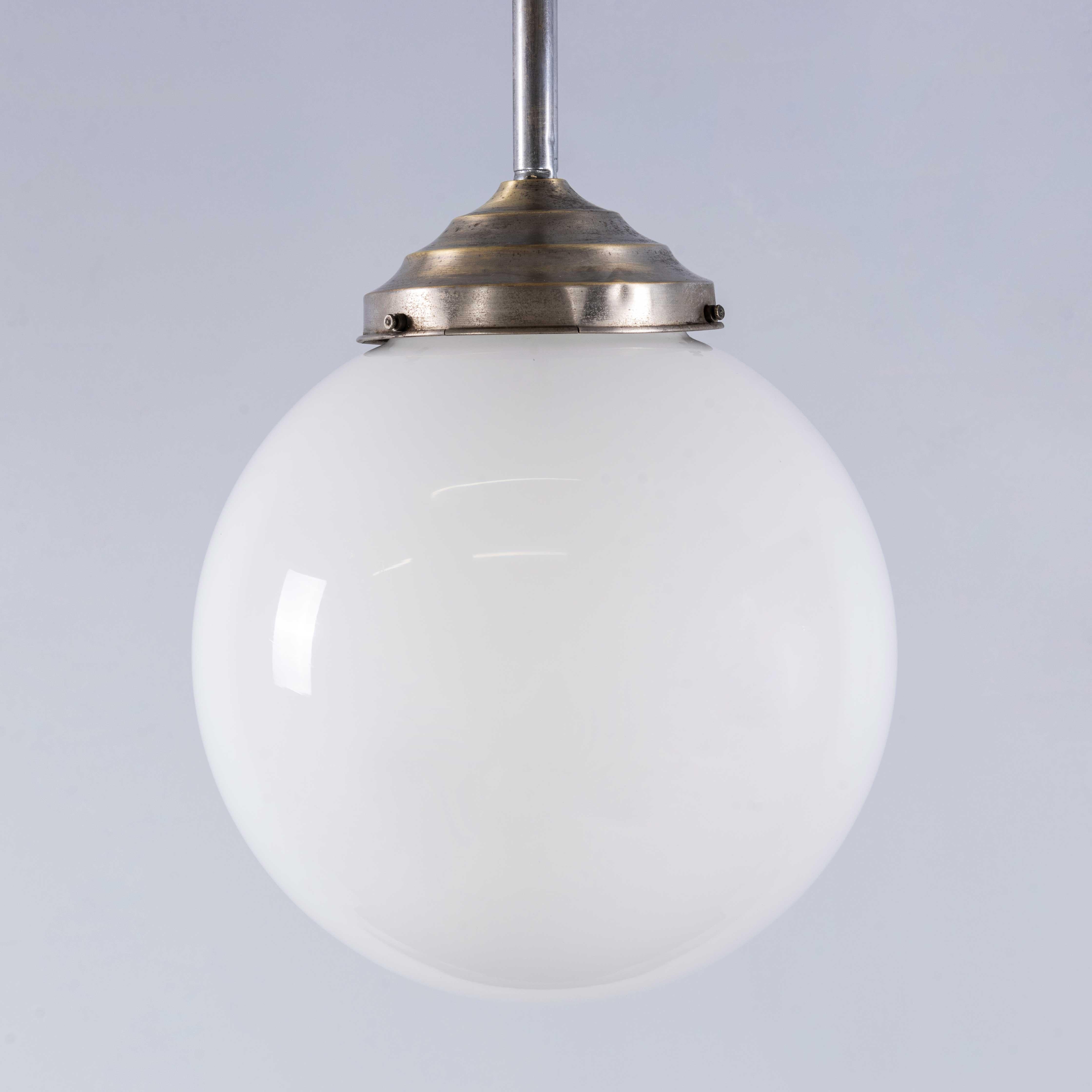 Opaline Glass 1950's Original French Tabac Opal Glass Pendant Lamp - Single (958.11) For Sale