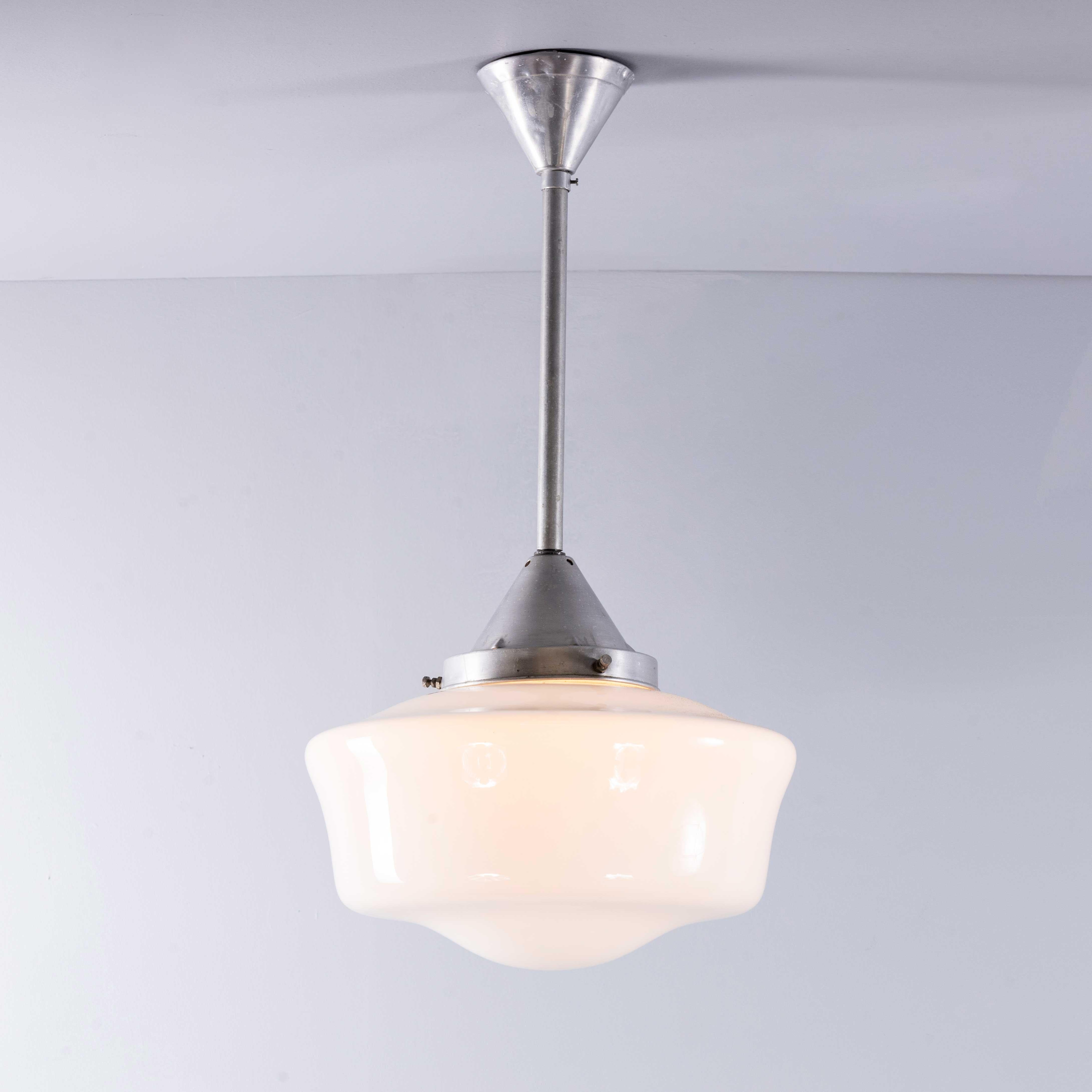 1950’s Original French Tabac Opal Glass Pendant Lamp – Single (958.7)
1950’s Original French Tabac Opal Glass Pendant Lamp – Single. Stunning original pendant lamp from a Tabac in France. The opal shade is the original glass and the galleries and