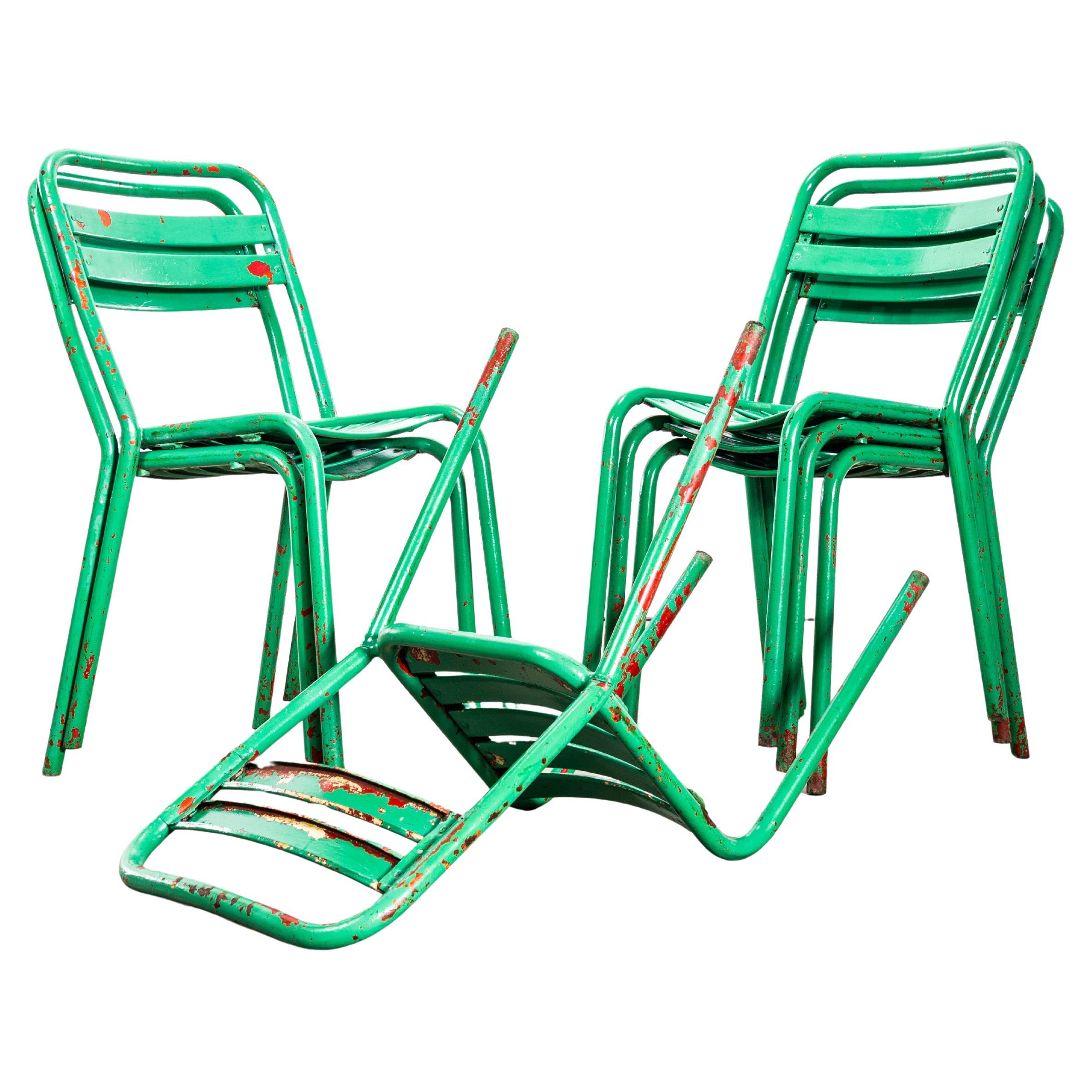 Silla de Comedor Tolix Verde Brillante T2 Original de 1950 - Juego de seis