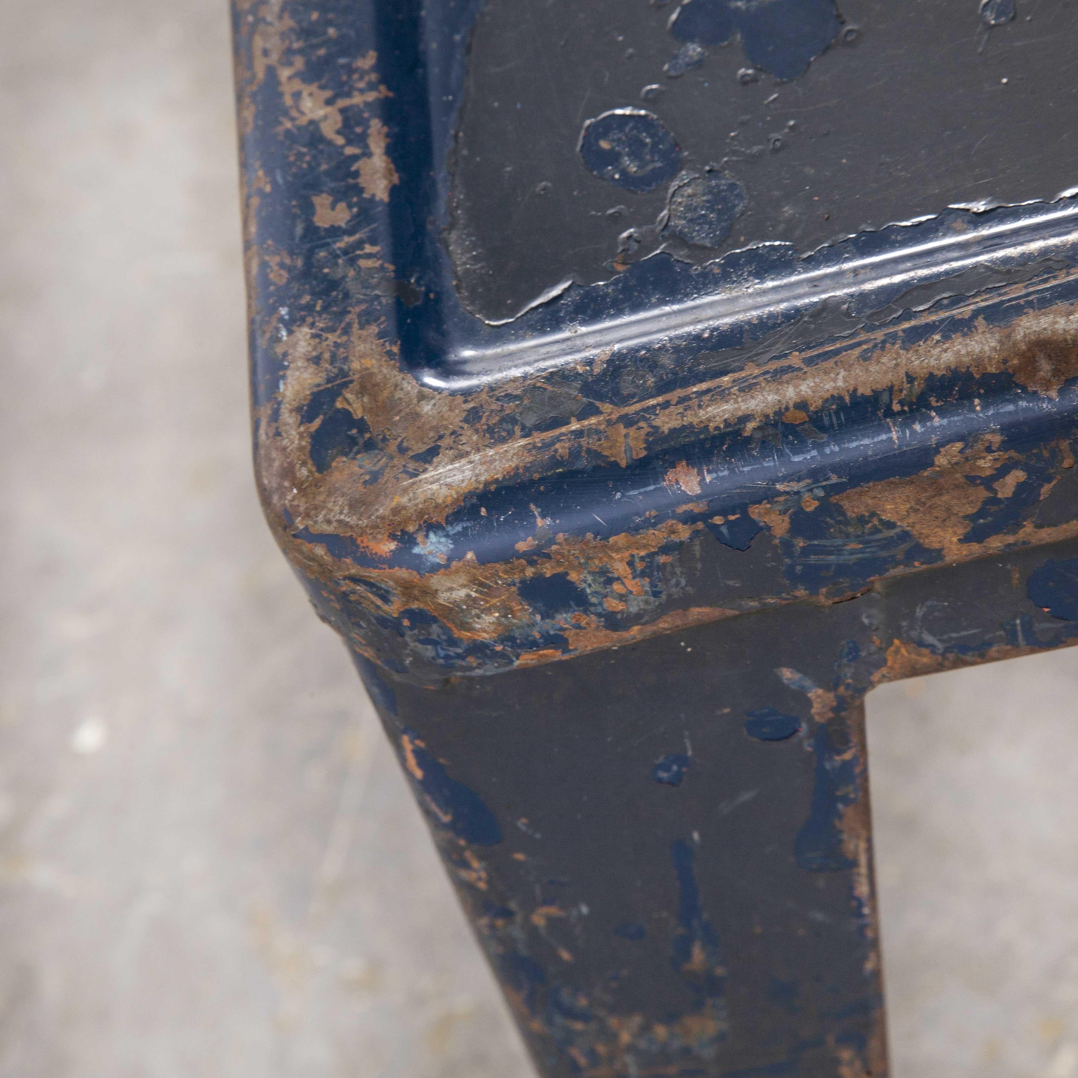 1950s Original French Tolix H Metal Café Dining Stools Blue, Set of Four 6