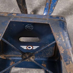 1950er Jahre Original Französische Tolix H Metallblatt-Esszimmerhocker Blau, Sechser-Set