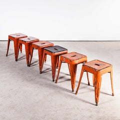 1950''s Original Französisch Tolix H Metall Café Dining Stools Rot, Satz von sechs
