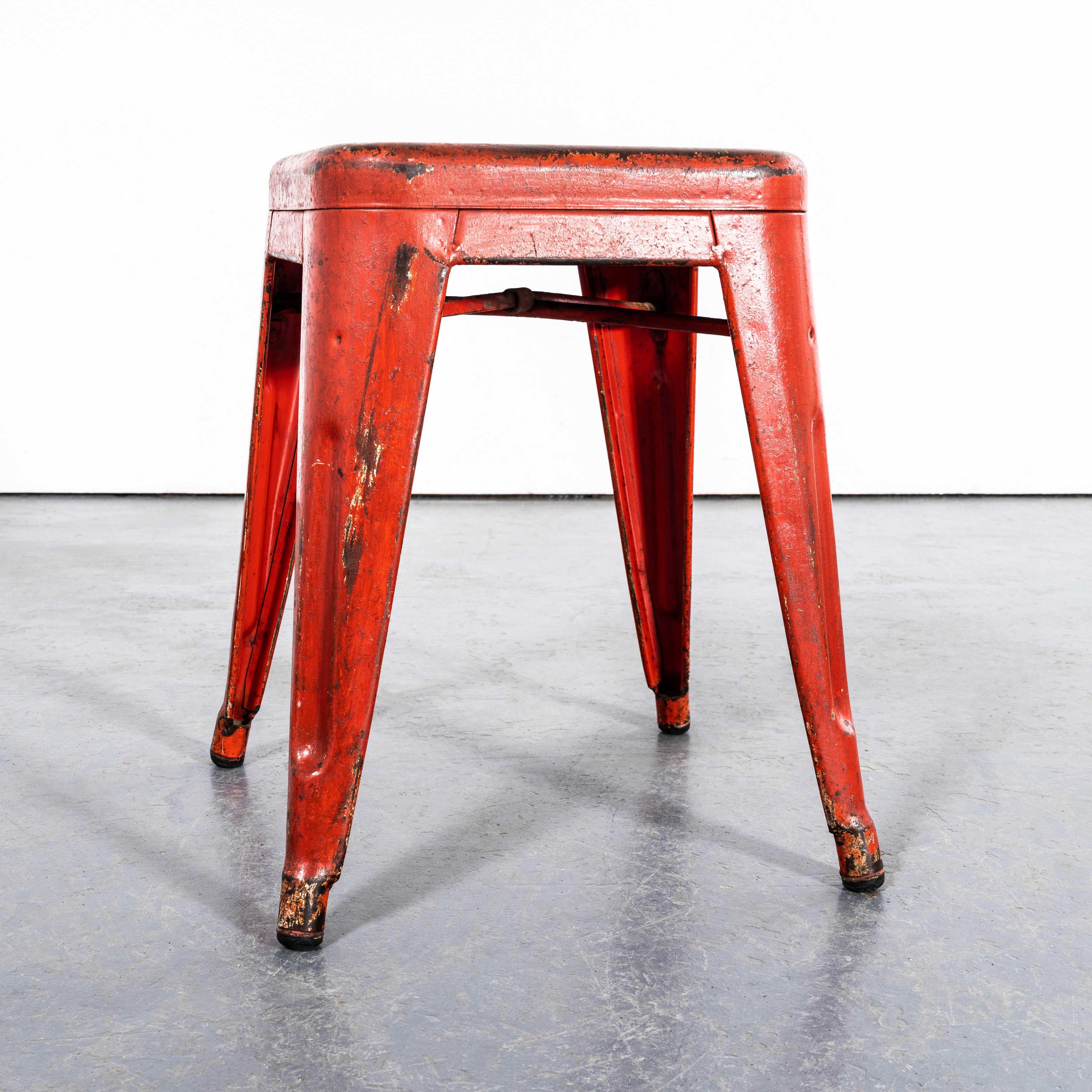 1950's Original French Tolix H Metal Café Stools Red - Small Batch Available 5