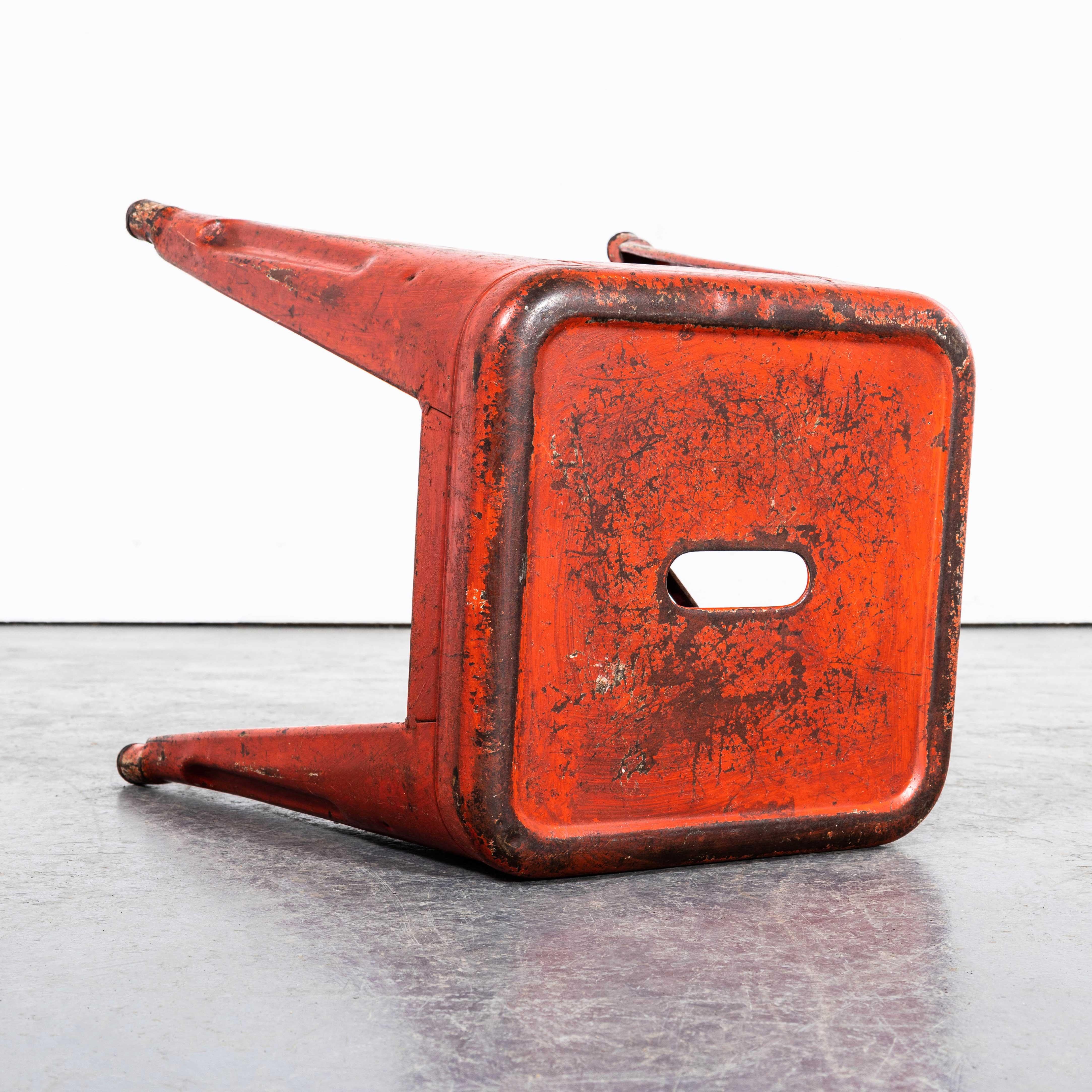 1950's Original French Tolix H Metal Café Stools Red - Small Batch Available 6