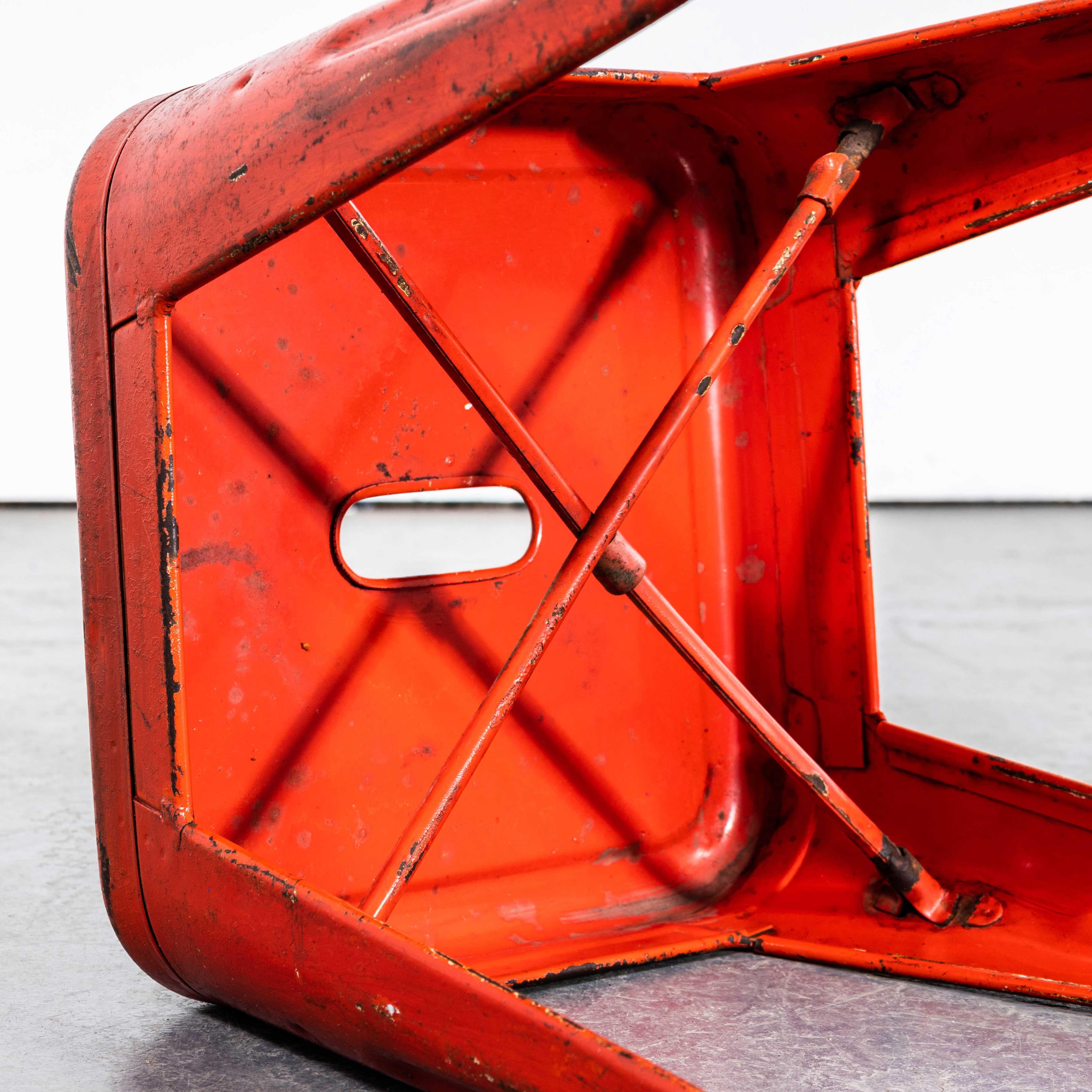 1950's Original French Tolix H Metal Café Stools Red - Small Batch Available 7