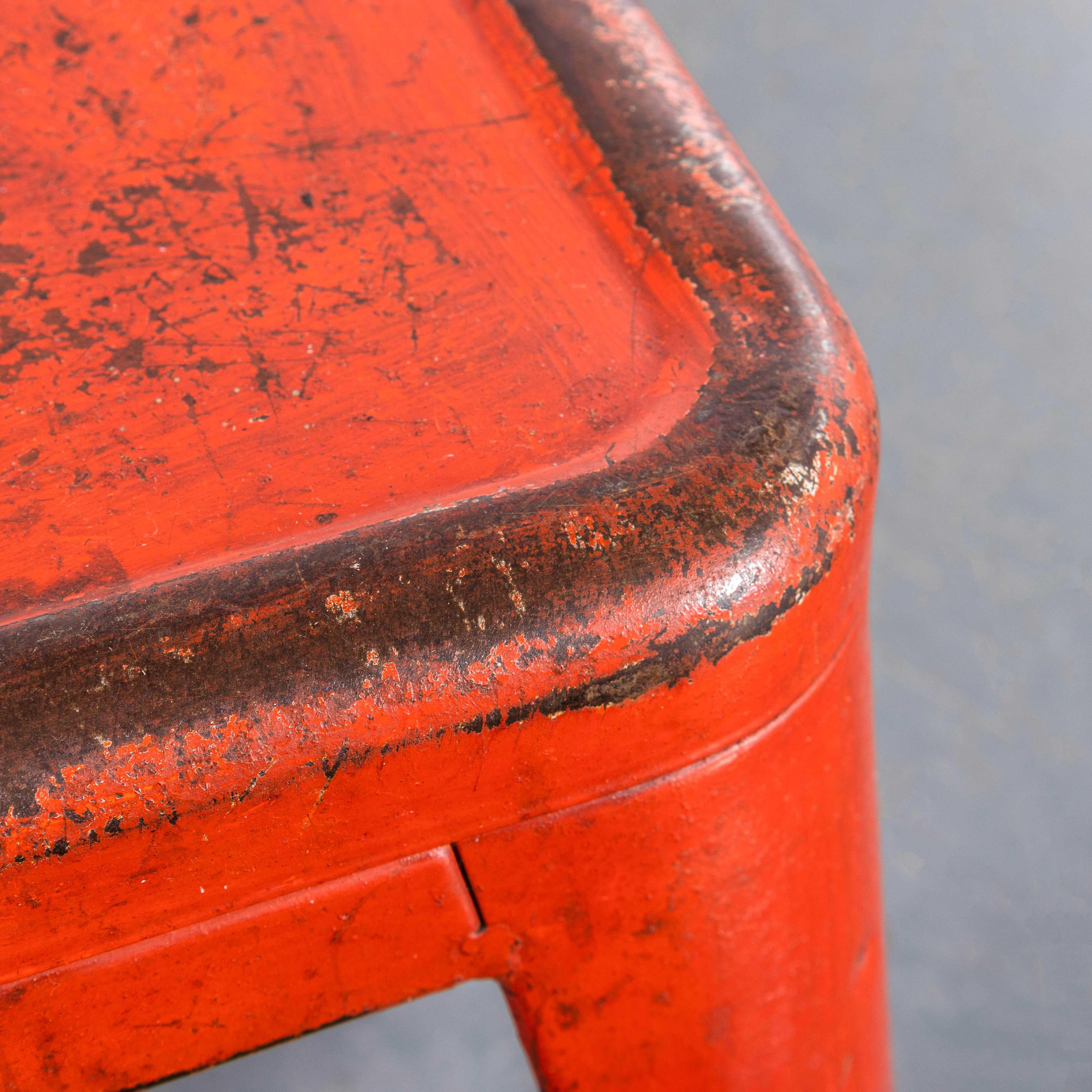 1950's Original French Tolix H Metal Café Stools Red - Small Batch Available 8