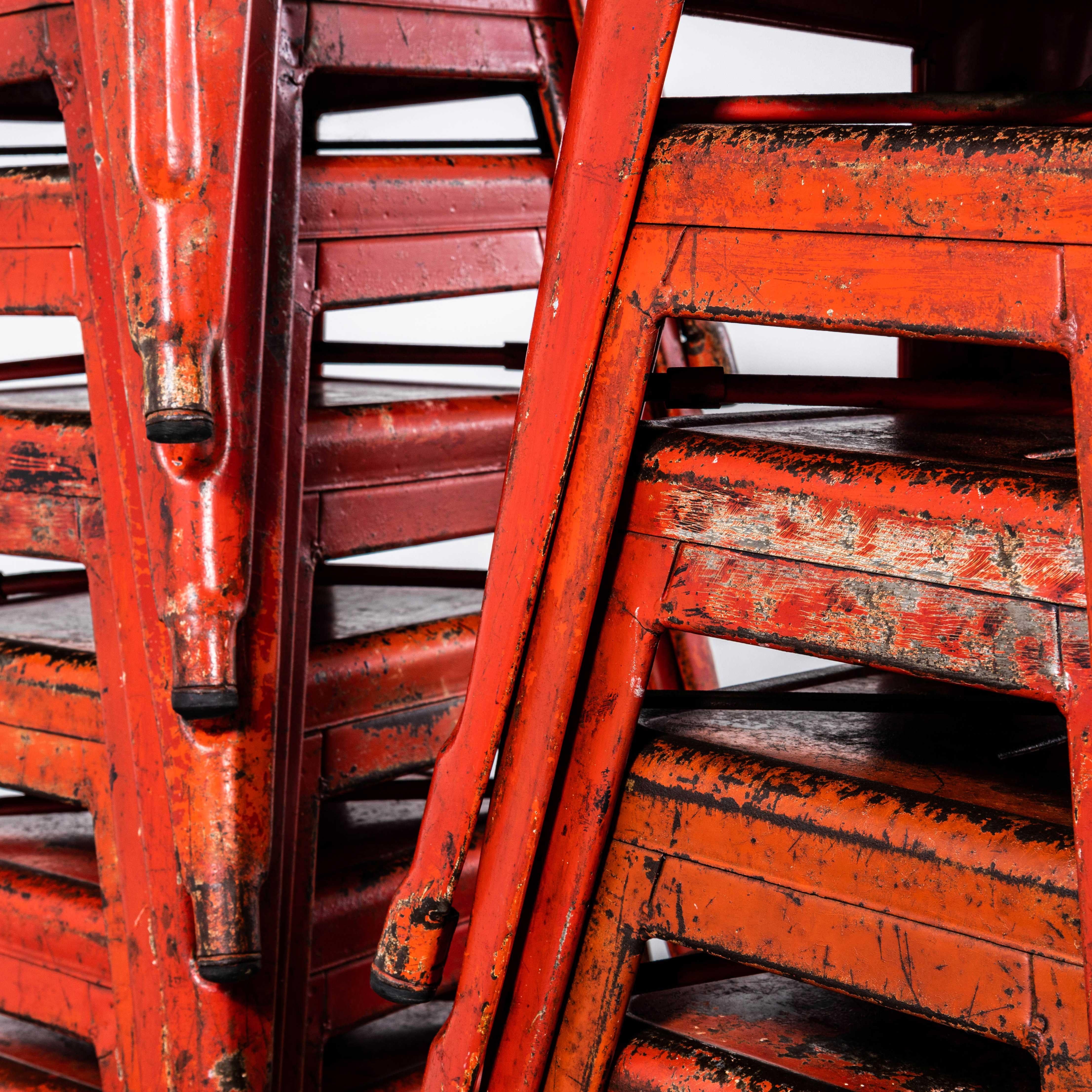 Mid-20th Century 1950's Original French Tolix H Metal Café Stools Red - Small Batch Available