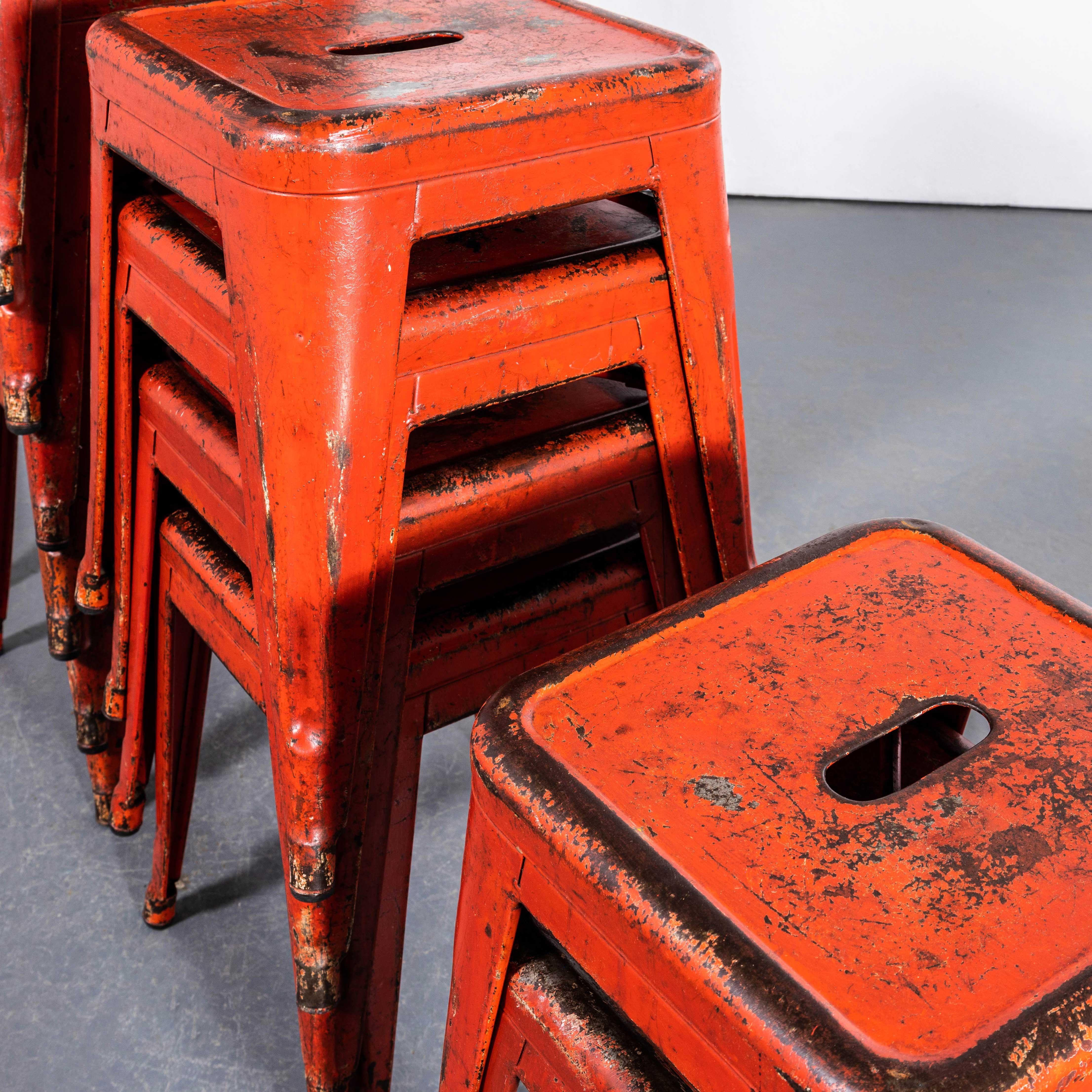 Sheet Metal 1950's Original French Tolix H Metal Café Stools Red - Small Batch Available