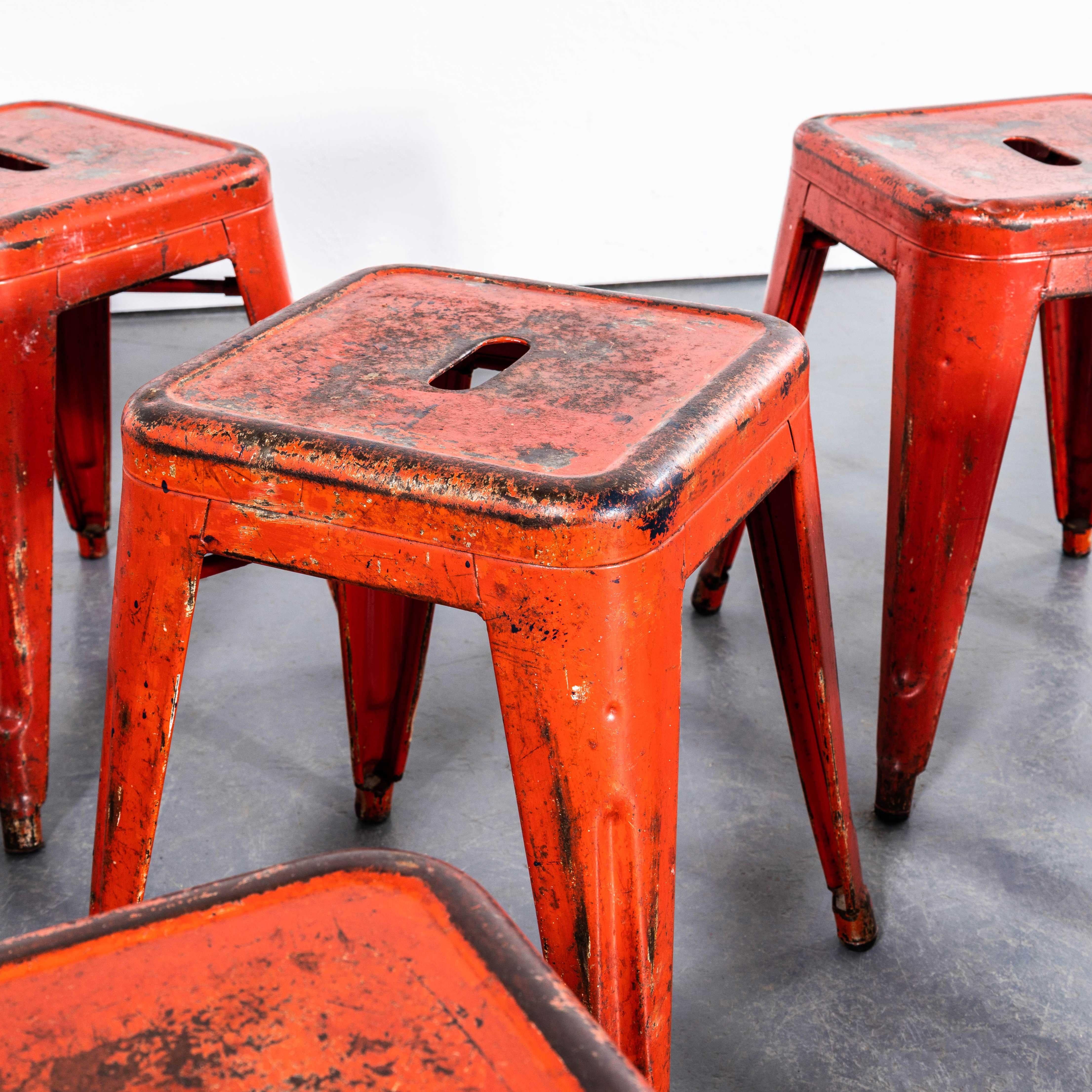 1950's Original French Tolix H Metal Café Stools Red - Small Batch Available 2