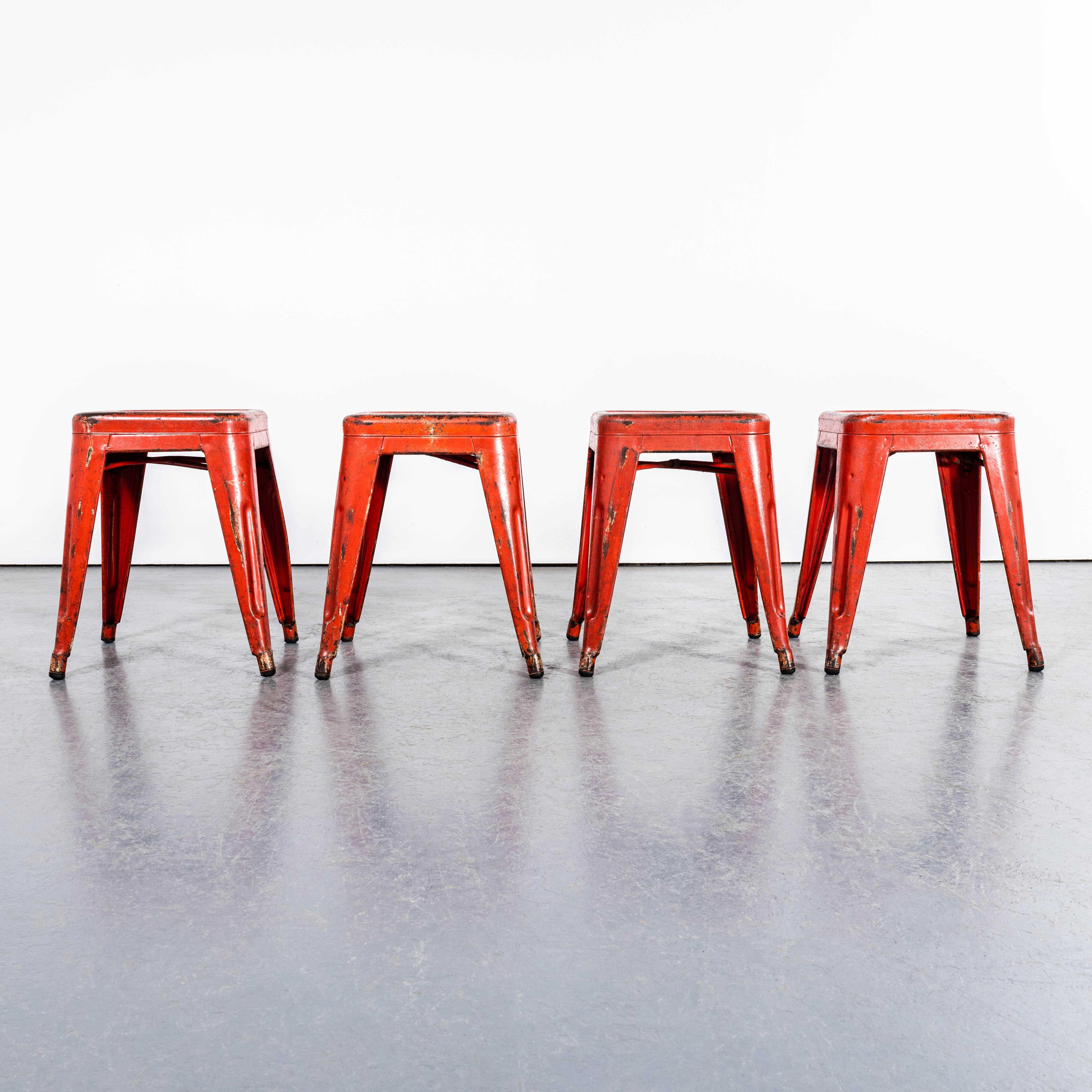 1950's Original French Tolix H Metal Café Stools Red - Small Batch Available 3