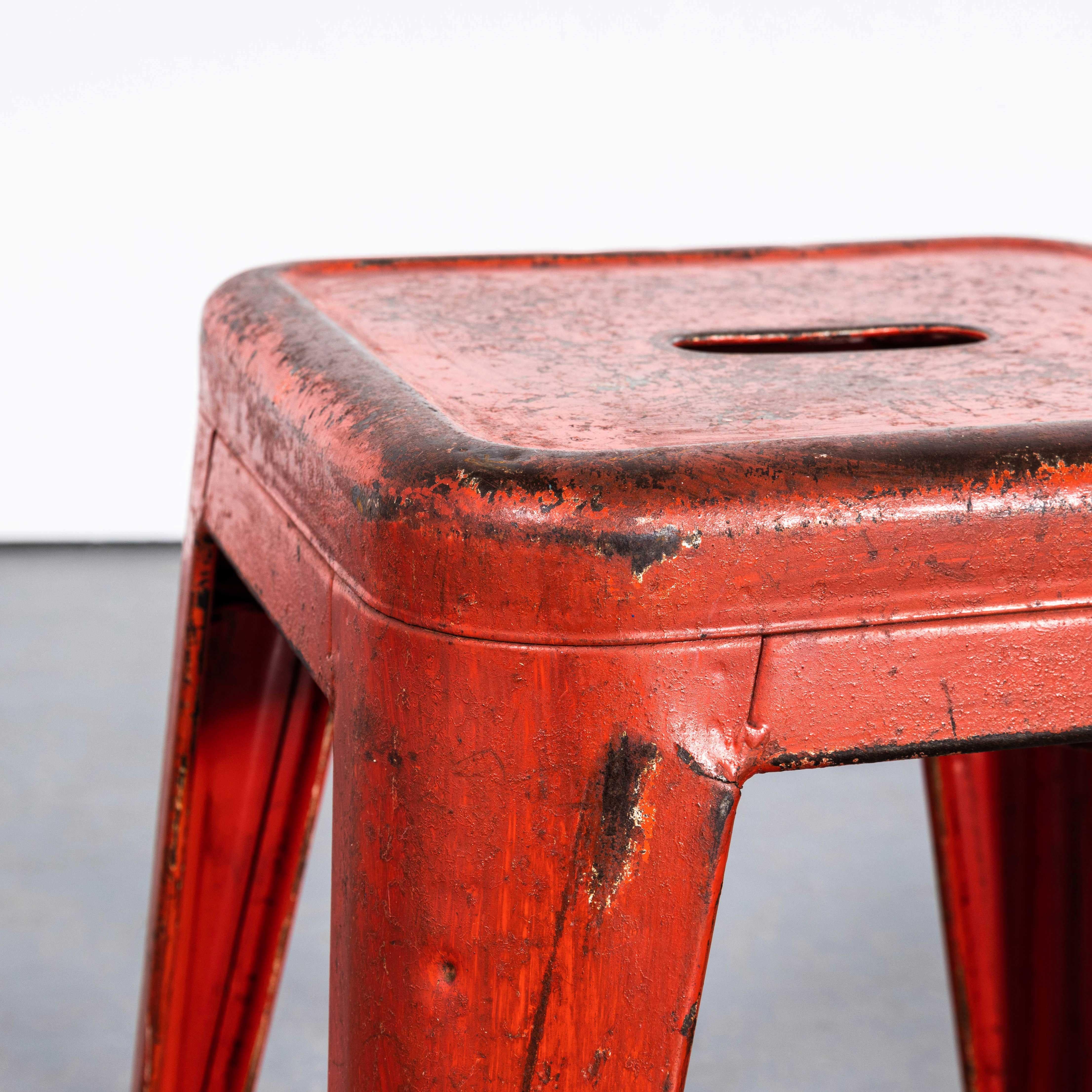 1950's Original French Tolix H Metal Café Stools Red - Small Batch Available 4