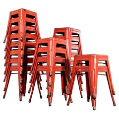 1950's Original French Tolix H Metal Café Stools Red - Small Batch Available