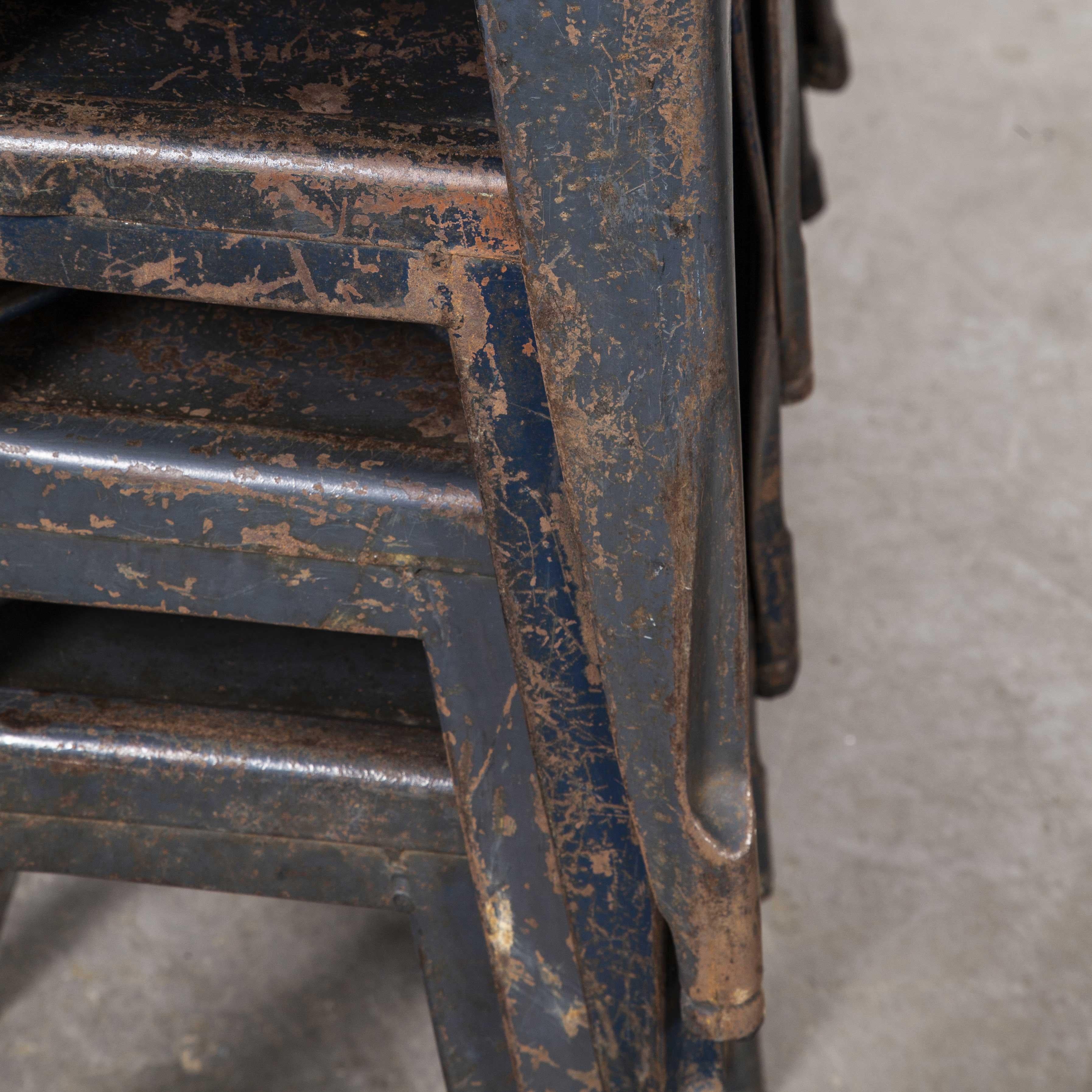 Mid-20th Century 1950s Original French Tolix Metal Café Dining Stools Blue, Set of Twenty Five
