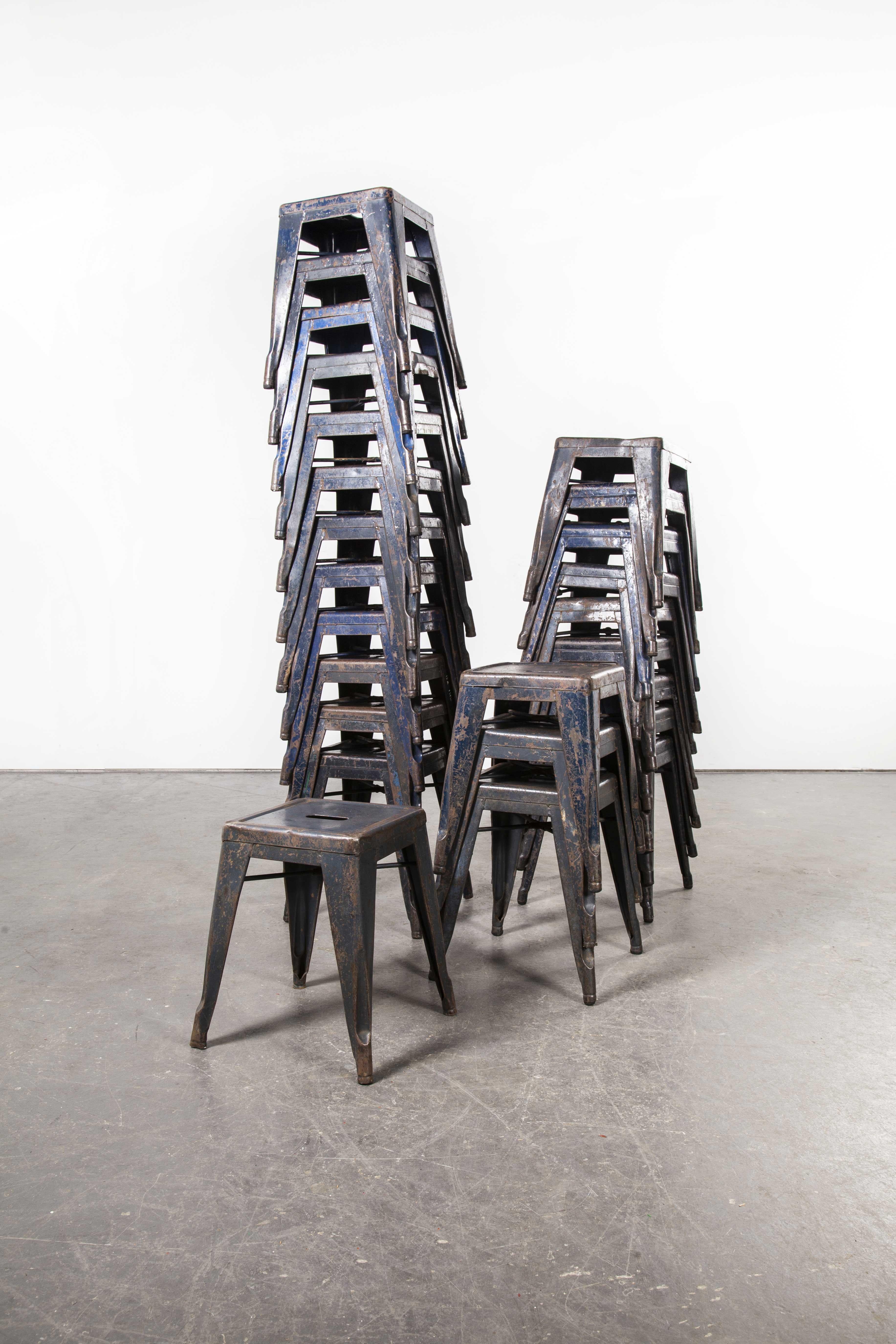 1950s Original French Tolix Metal Café Dining Stools Blue, Set of Twenty Five 1