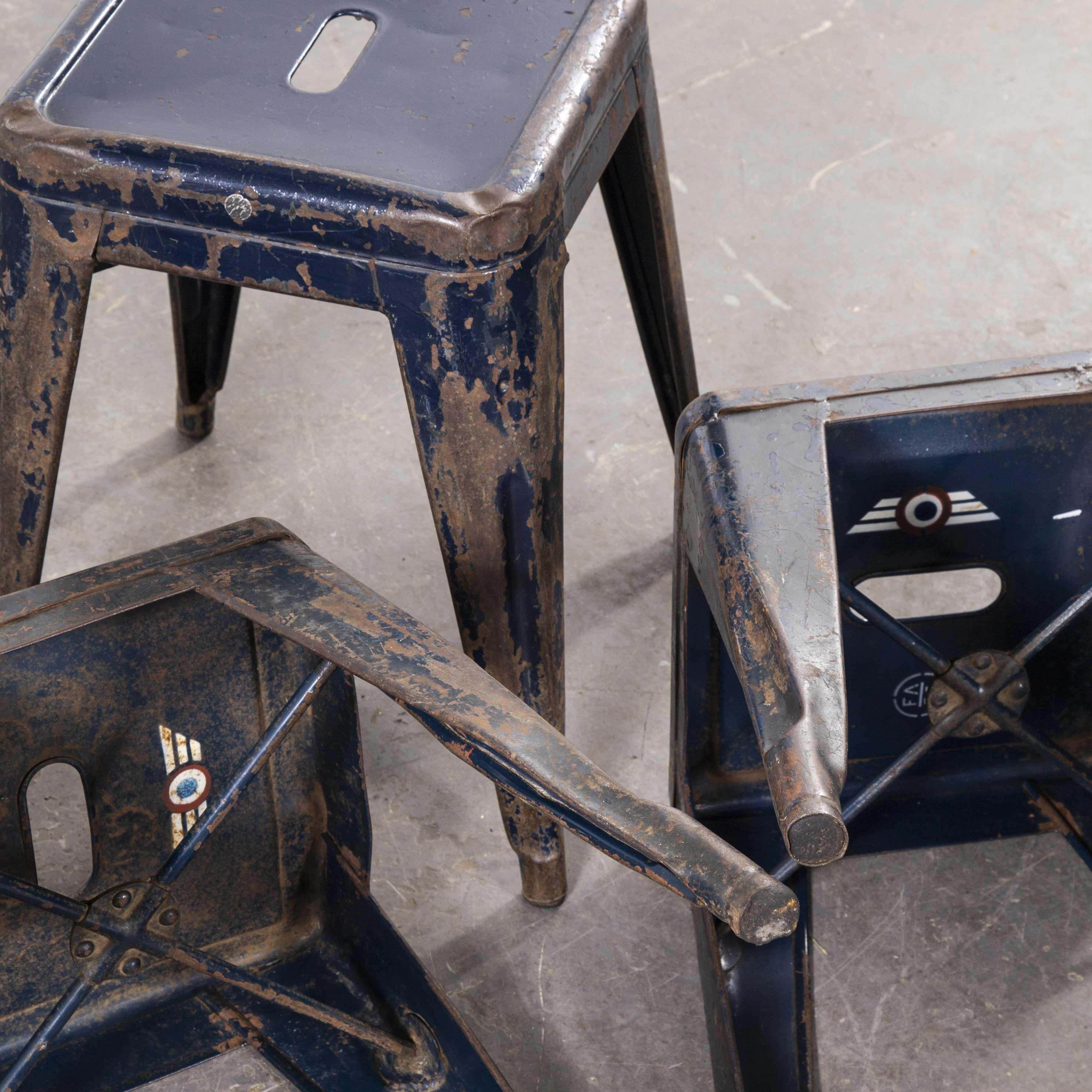 1950s Original French Tolix Metal Café Dining Stools Blue, Set of Twenty Five 3