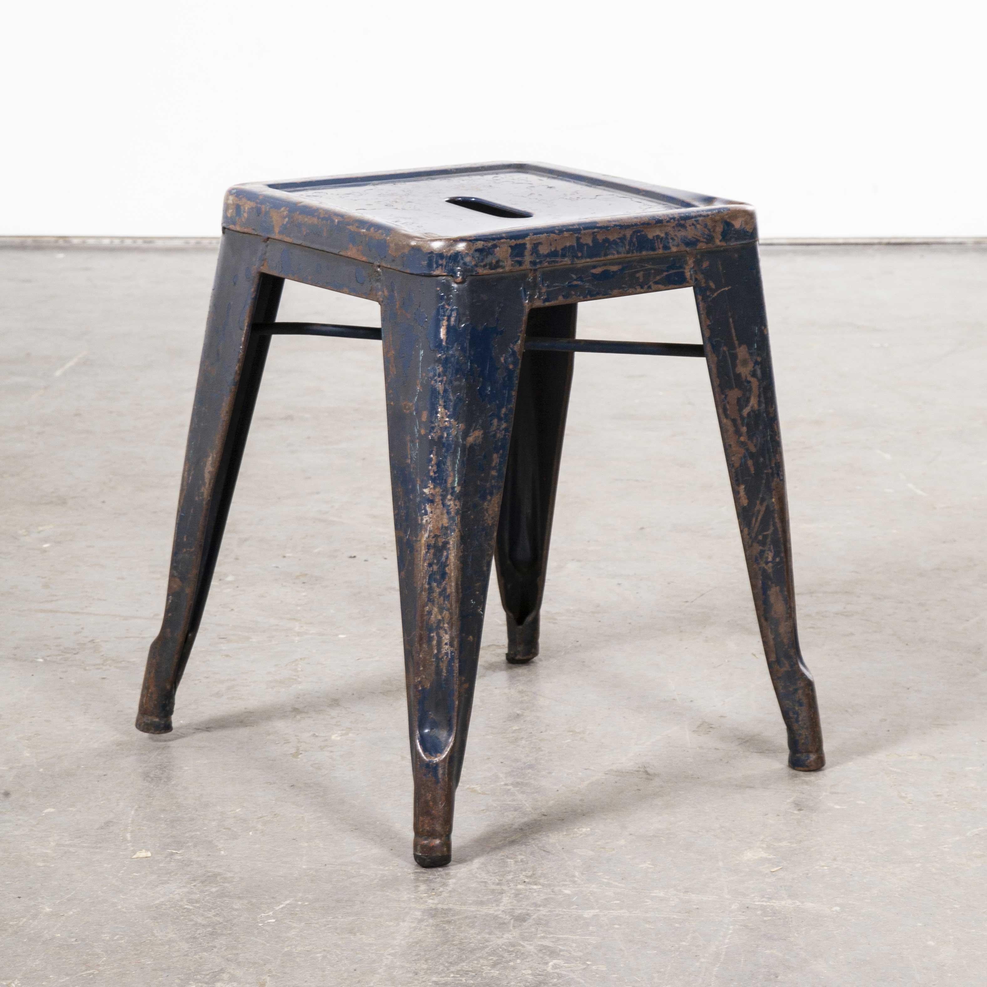 1950s Original French Tolix Metal Café Dining Stools Blue, Set of Twenty Five 5