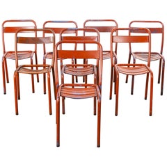 1950s Original French Tolix T1 Red Café Outdoor Dining Chairs, Set Of Eight