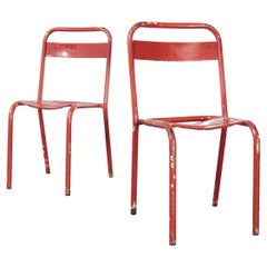 1950’s Original French Tolix T1 Red Metal Outdoor Dining Chairs, Pair