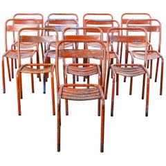 1950s Original French Tolix T1 Red Metal Outdoor Dining Chairs, Set of Twelve