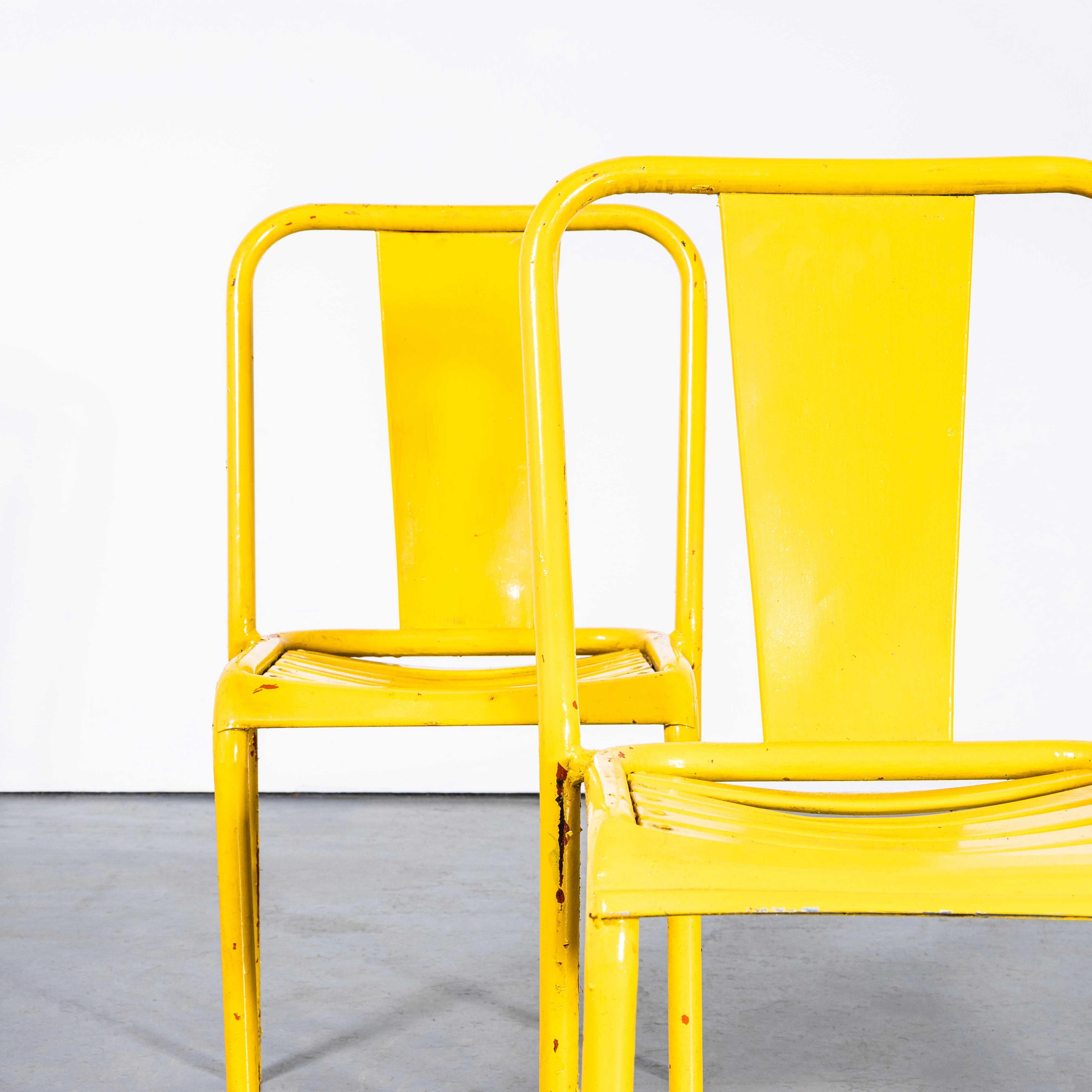 1950’s Original French Tolix T37 Outdoor Dining Chairs – Pair Yellow In Good Condition For Sale In Hook, Hampshire