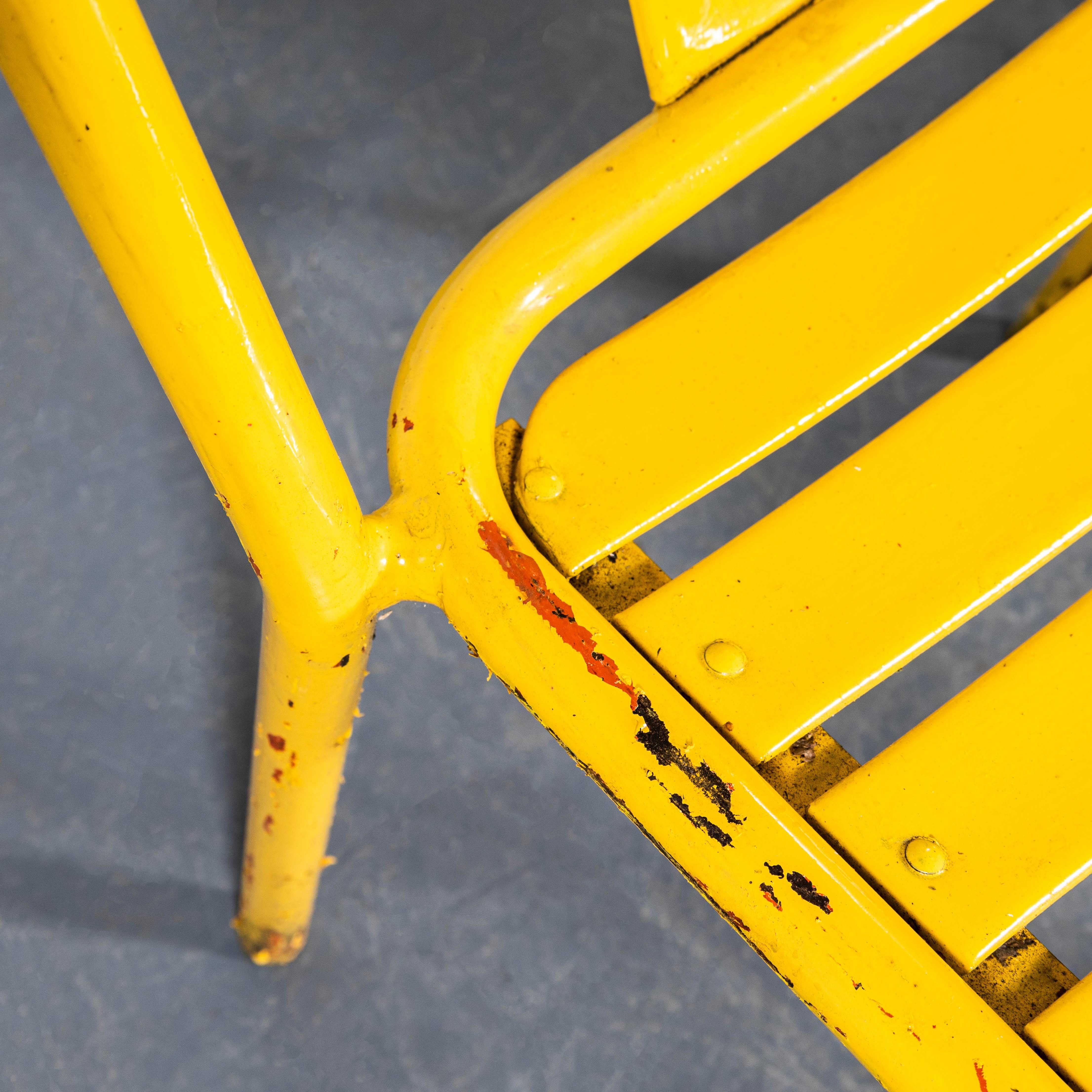 Metal 1950’s Original French Tolix T37 Outdoor Dining Chairs – Pair Yellow For Sale