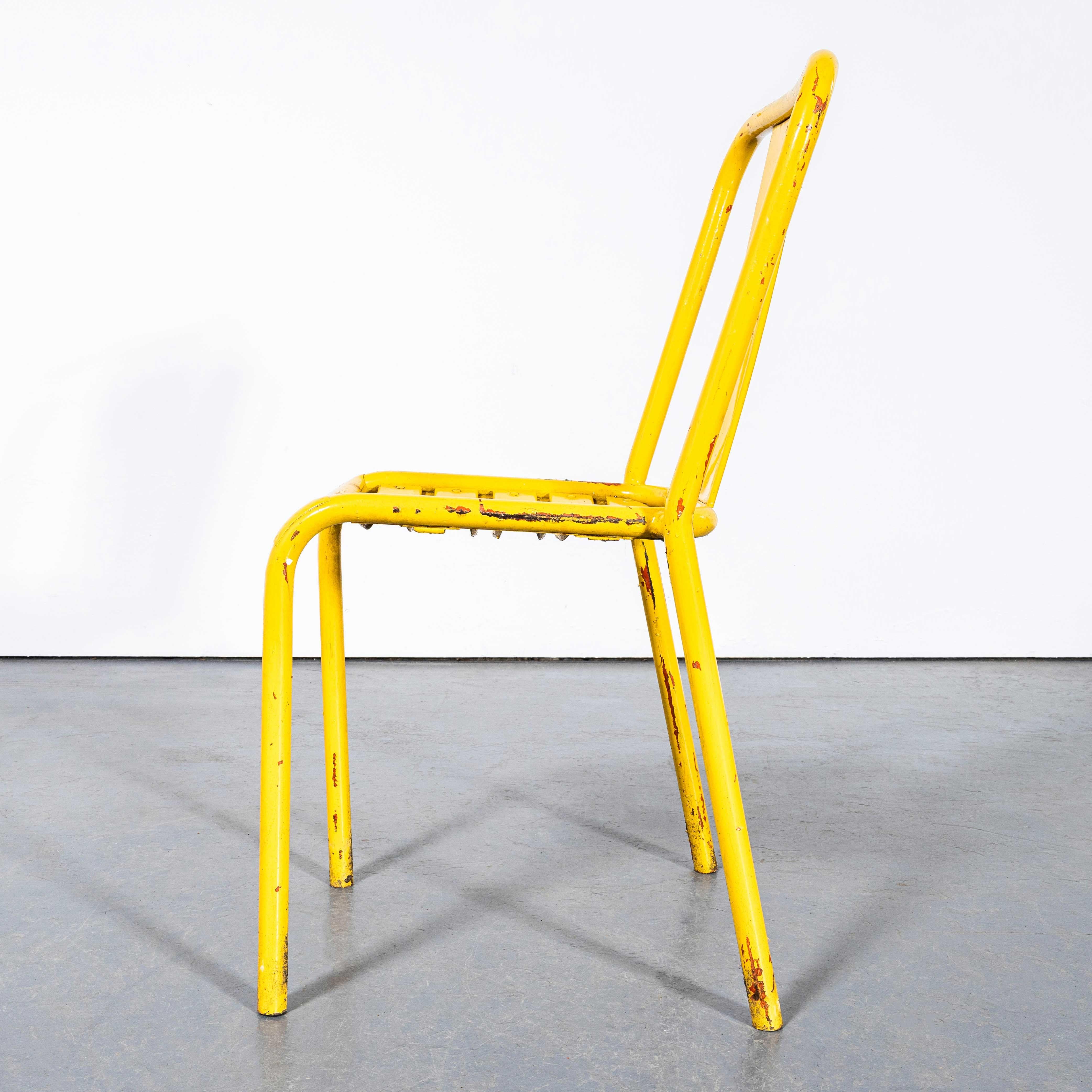 1950’s Original French Tolix T37 Outdoor Dining Chairs – Pair Yellow For Sale 1