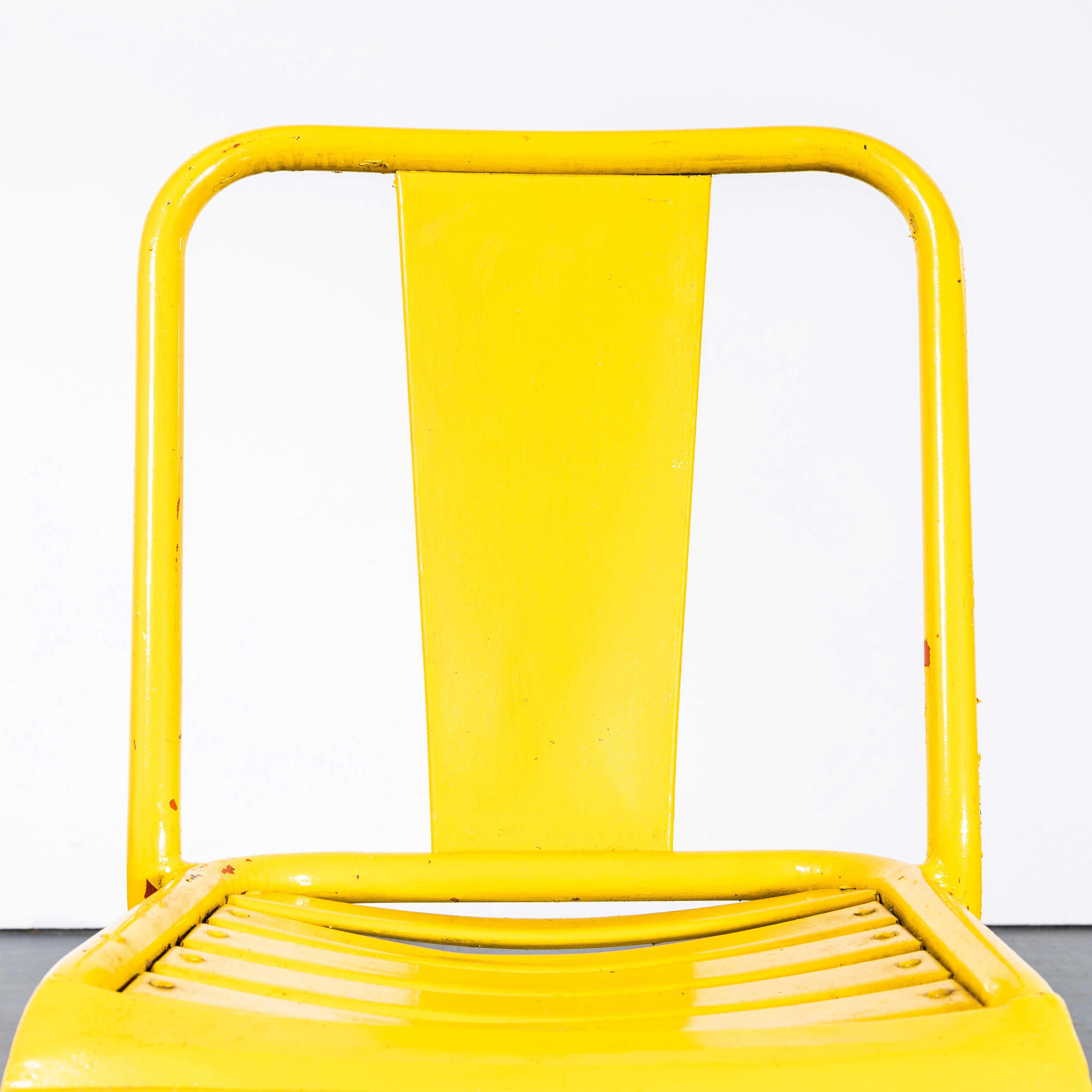 1950’s Original French Tolix T37 Outdoor Dining Chairs – Pair Yellow For Sale 3