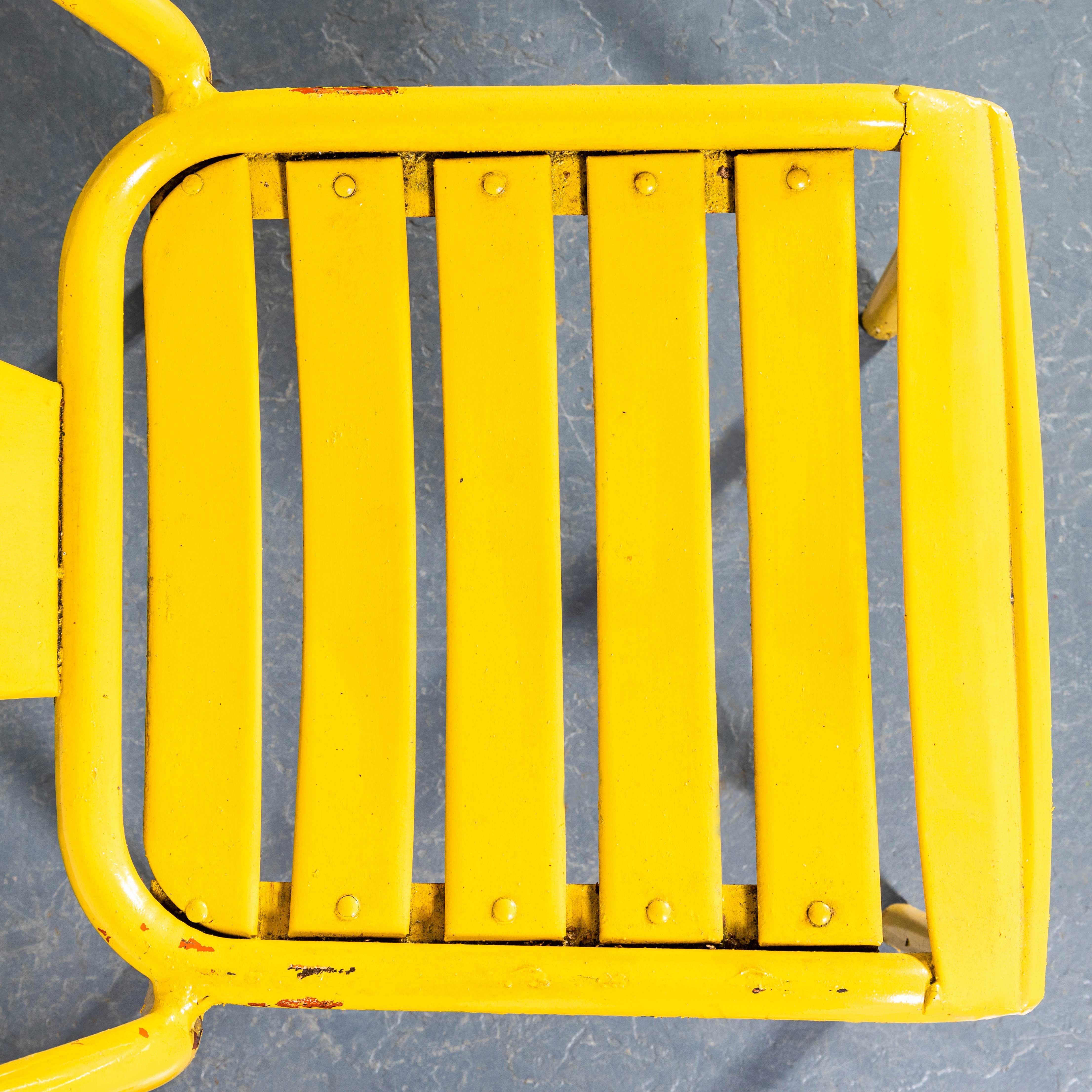 1950’s Original French Tolix T37 Outdoor Dining Chairs – Pair Yellow For Sale 4