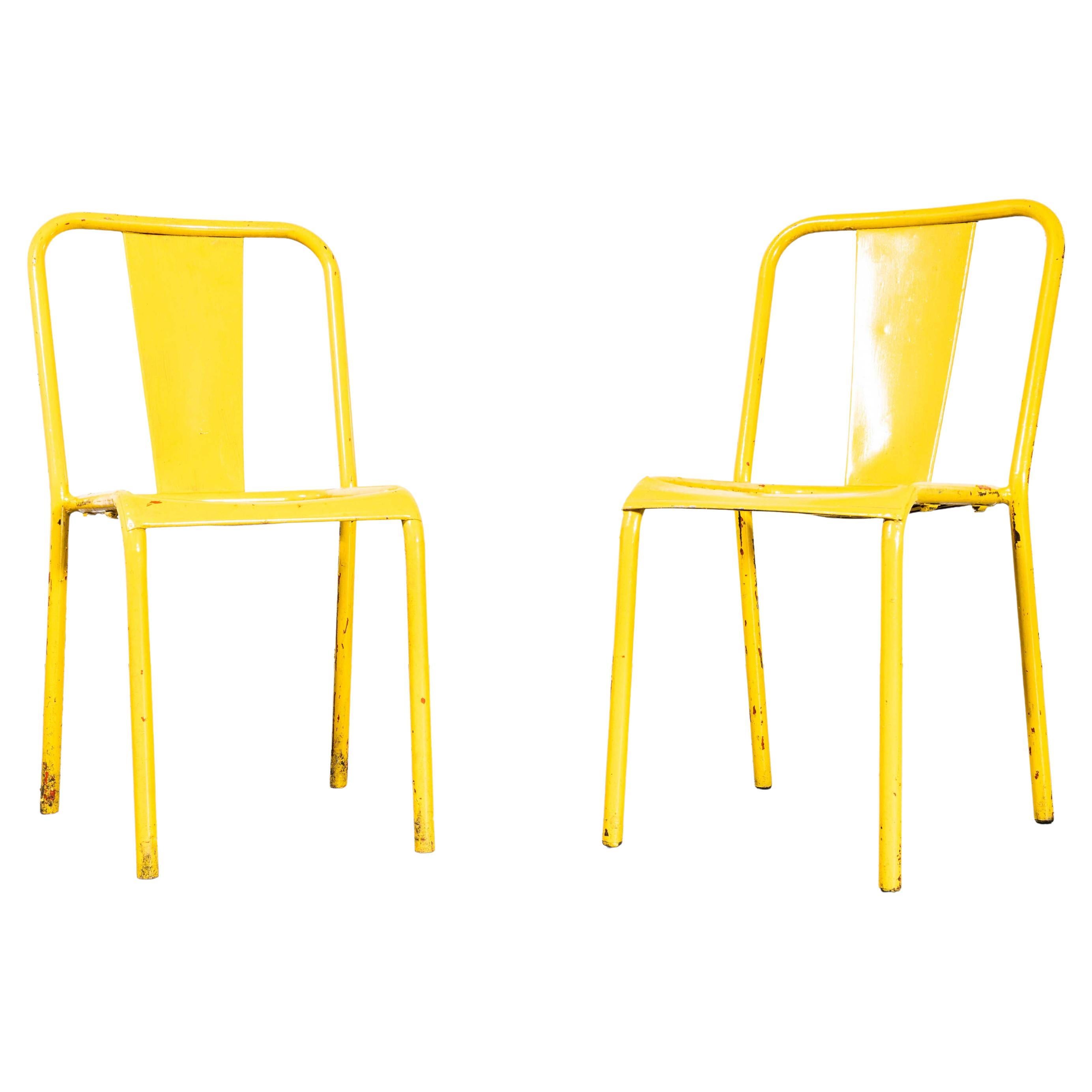1950’s Original French Tolix T37 Outdoor Dining Chairs – Pair Yellow