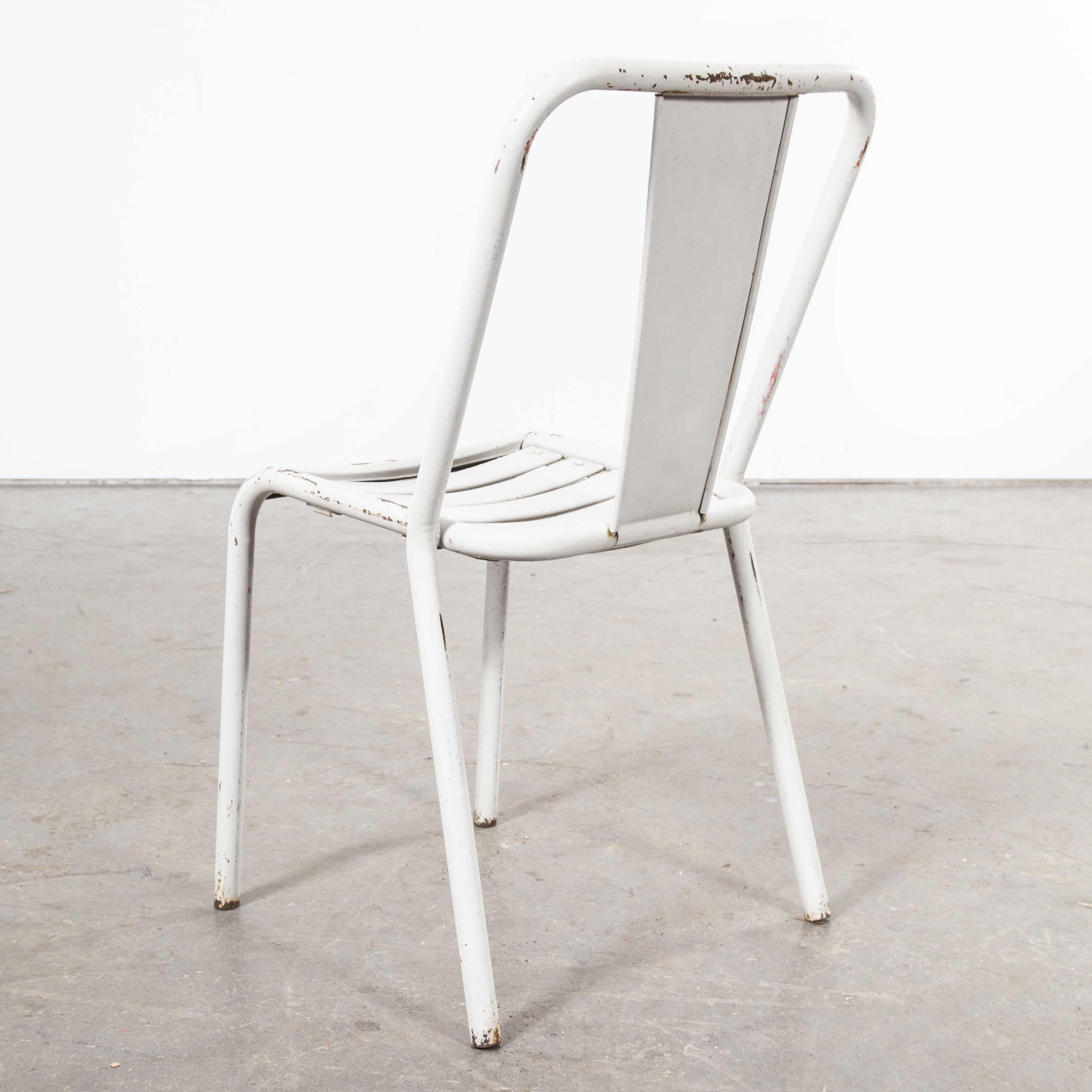 Mid-20th Century 1950s Original French Tolix T4 Metal Light Grey Café Dining Chairs, Set of Six