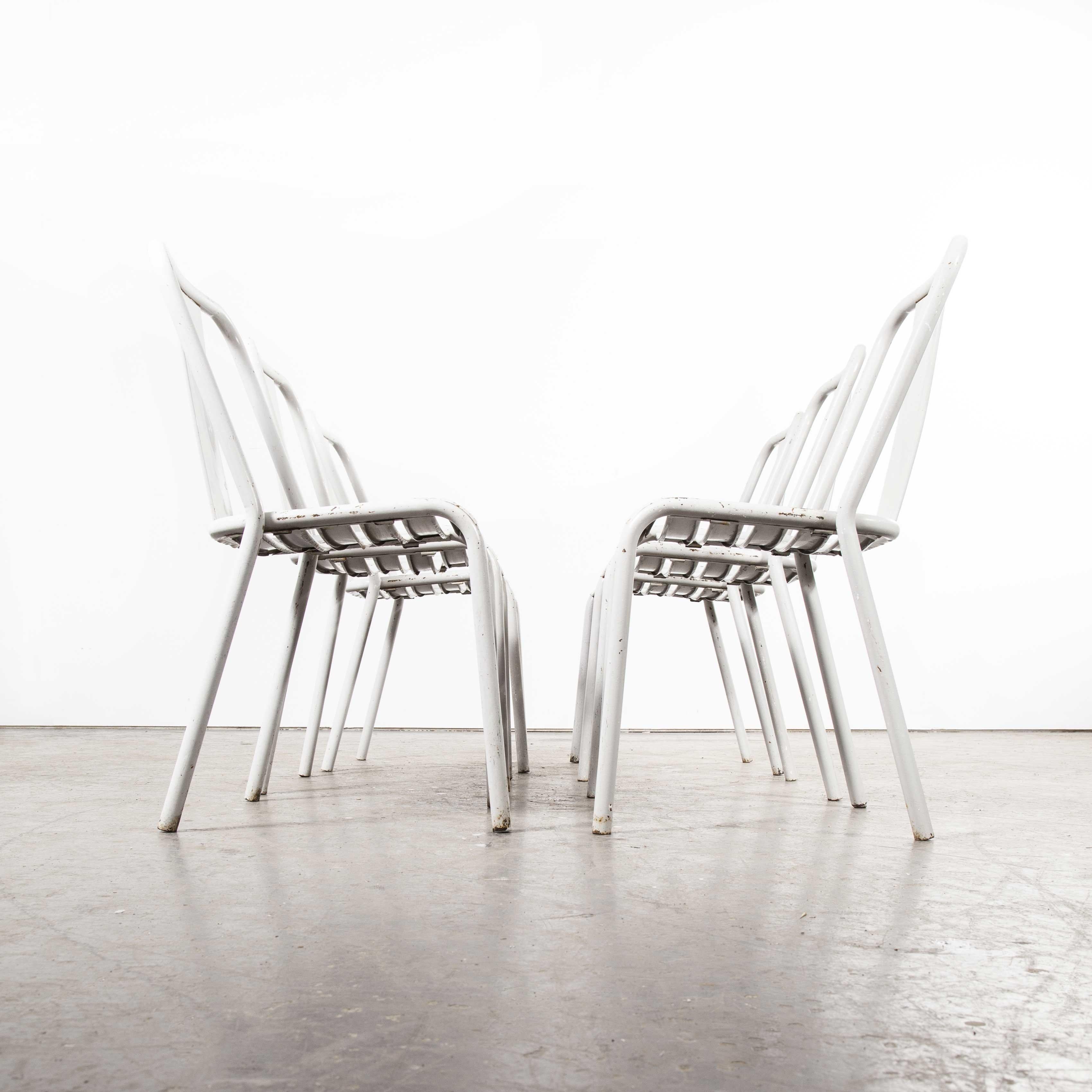 1950s Original French Tolix T4 Metal Light Grey Café Dining Chairs, Set of Six 2