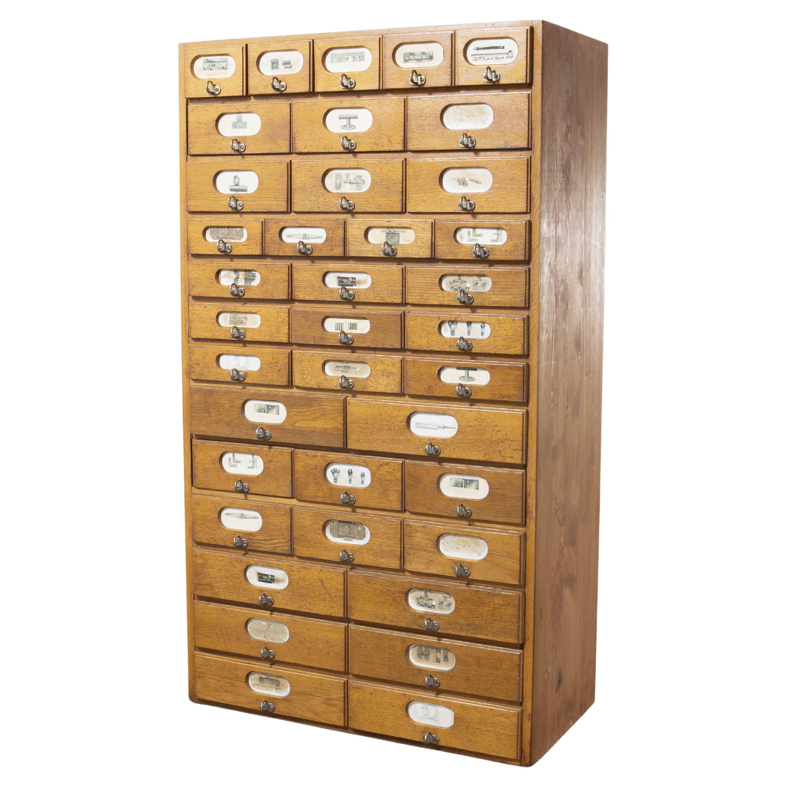 1950's Original German Oak Stockroom Bank of Drawers '1292.2'