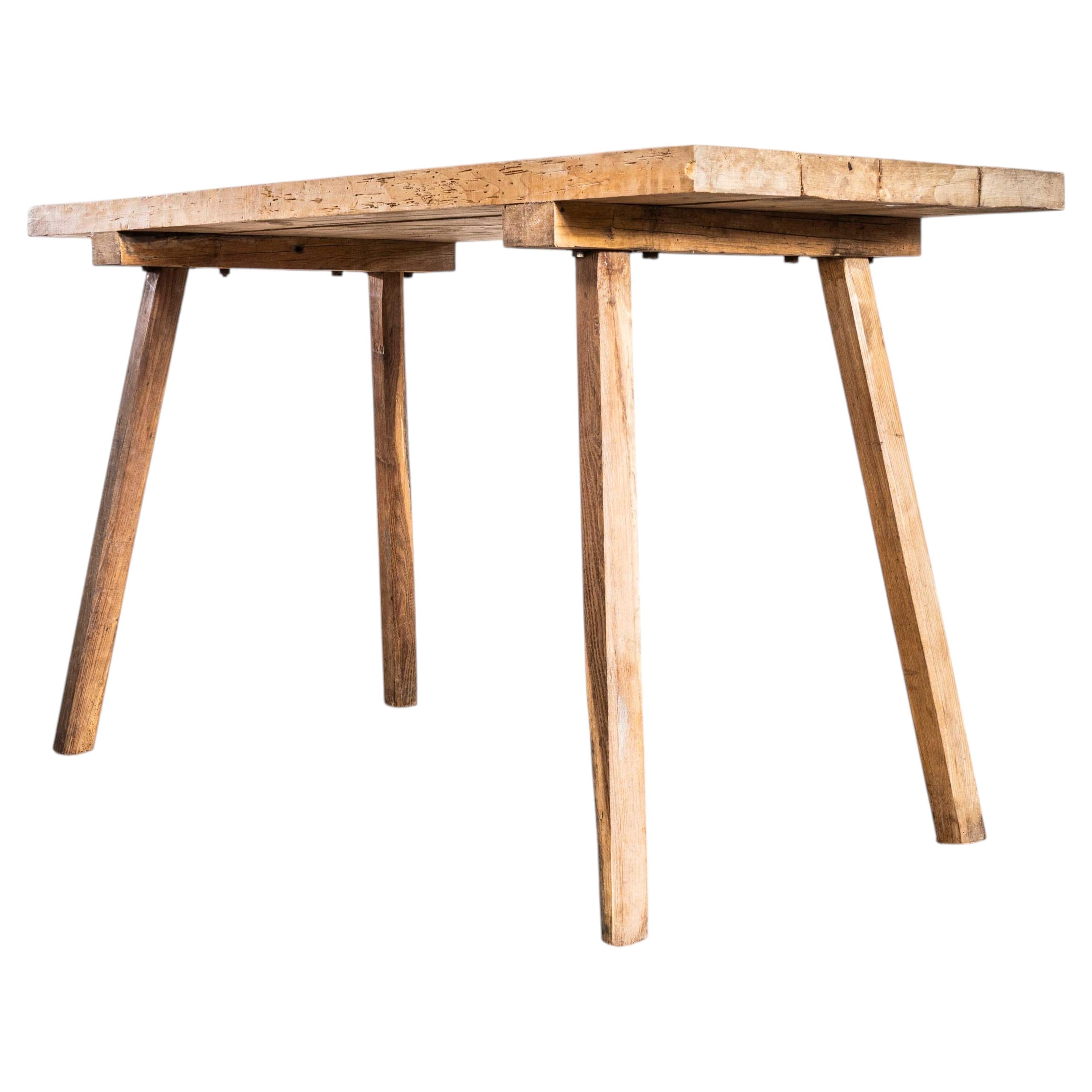 1950's Original Hungarian Butchers Table - Tall Peg Leg For Sale