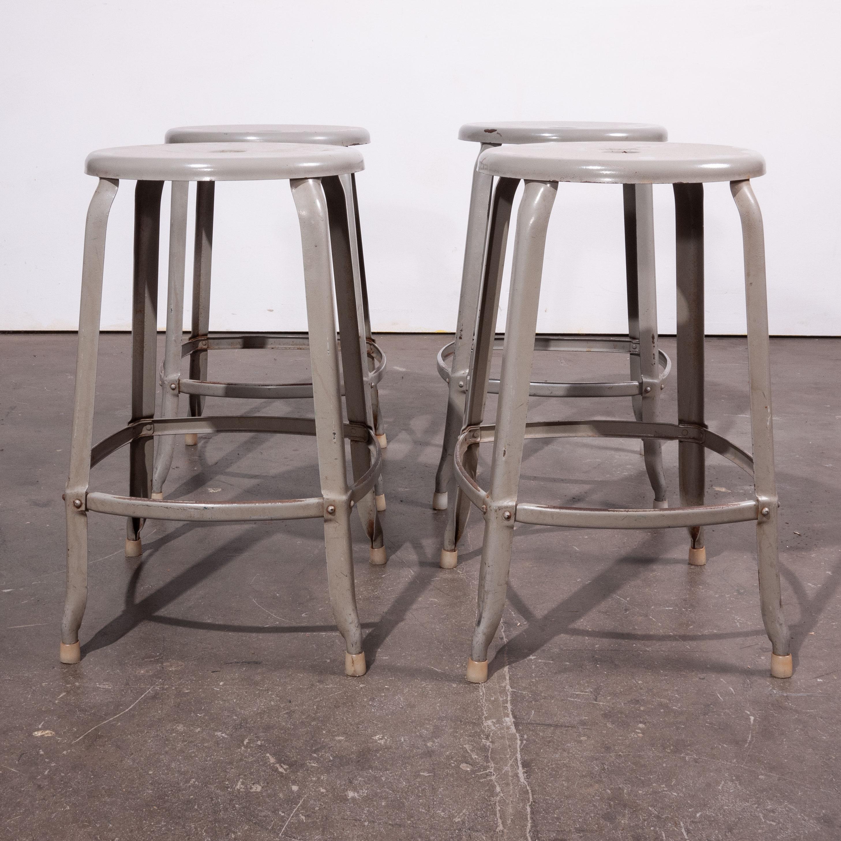 French 1950s Original Industrial Nicholle Stacking Stools - Set Of Four