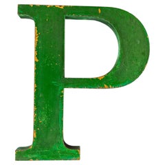 1950’s Original Large French Metal Shop Signage Letters – Bottle Green P