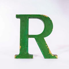 1950’s Original Large French Metal Shop Signage Letters – Bottle Green R