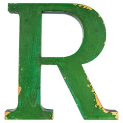 1950’s Original Large French Metal Shop Signage Letters – Bottle Green R