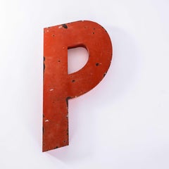 1950's Original Large French Metal Shop Signage Letters - Letter P