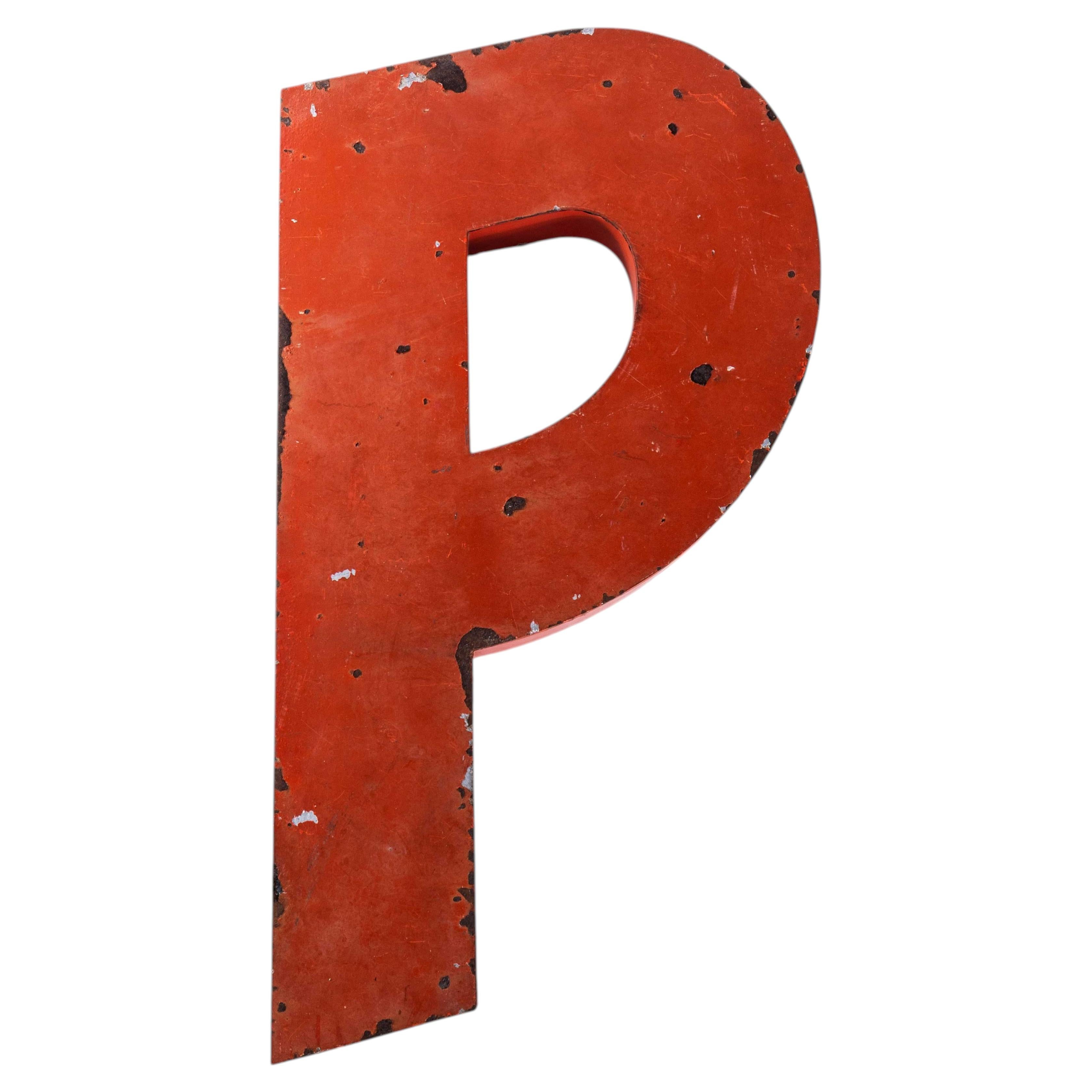 1950's Original Large French Metal Shop Signage Letters - Letter P