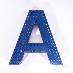 1950’s Original Large French Metal Shop Signage Letters – Perforated Blue A