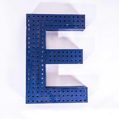 1950’s Original Large French Metal Shop Signage Letters – Perforated Blue E