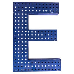 1950’s Original Large French Metal Shop Signage Letters – Perforated Blue E